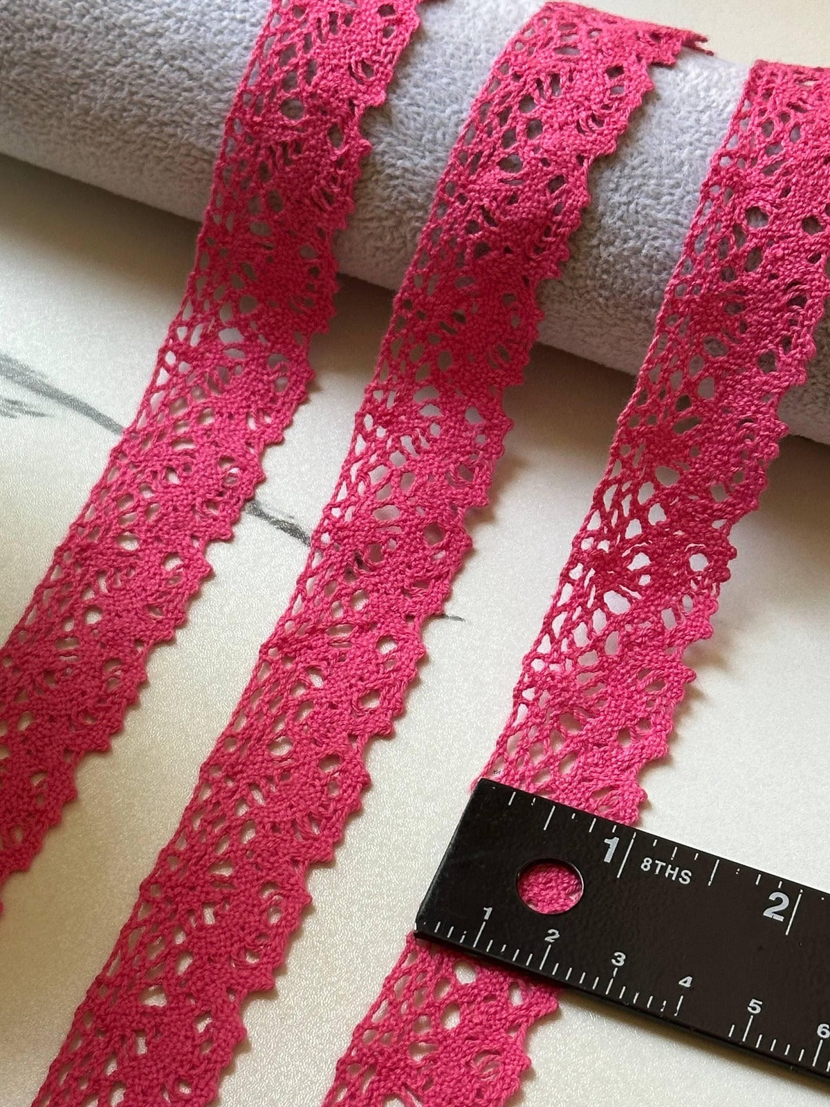 Raspberry Pink Crochet Cotton Lace Trim by Yard, Openwork Ribbon, Coquette Craft Supply, 1", Retail Wholesale Bulk
