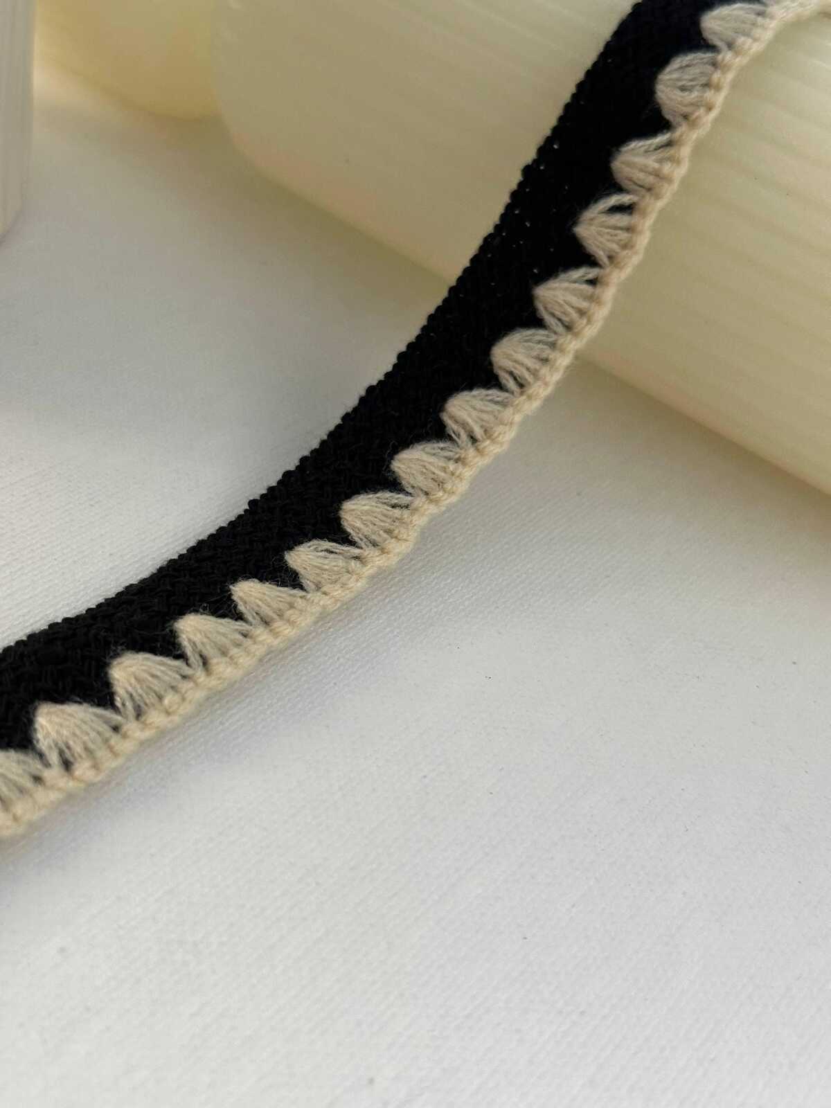 5Yds Non-Stretch 0.75" Black Cream Woven Wool Crochet Braided Trim Wholesale