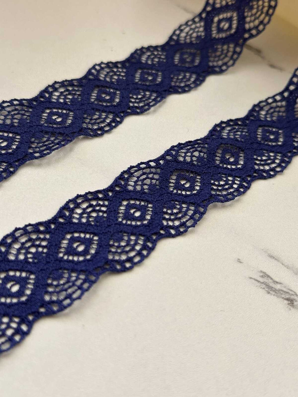 10Yds Stretch 1" Royal Navy Blue Geometric Diamond Stretch Lace Wholesale