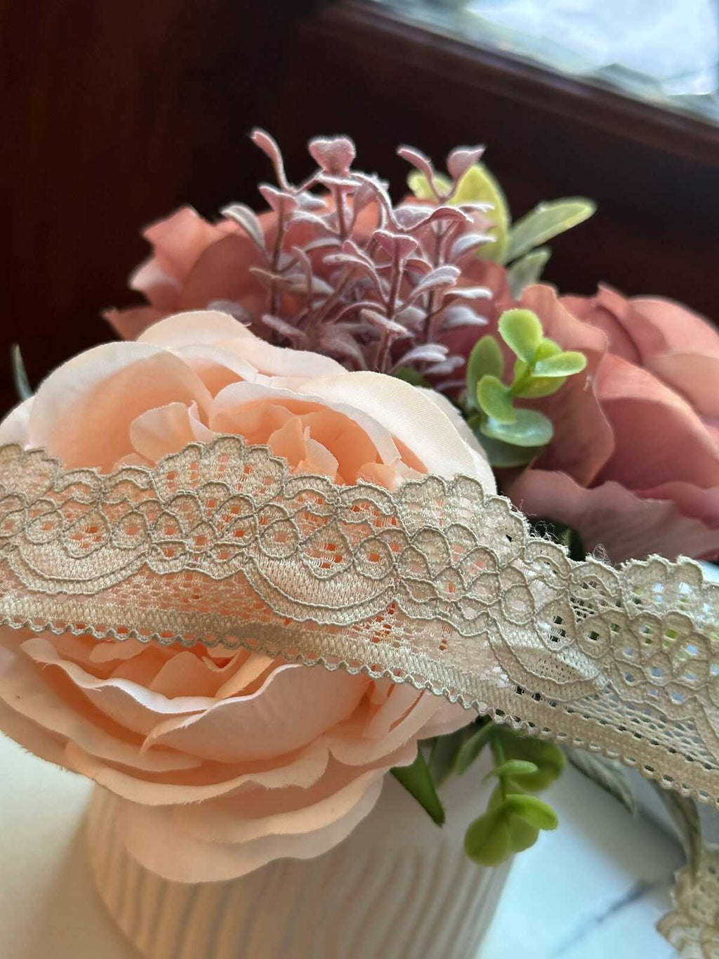 10yds Soft Muted Khaki Beige Floral Stretch Lace Trim by the Yard, Scalloped Elastic Ribbon for Coquette Crafts, 1.3", Retail Wholesale Bulk
