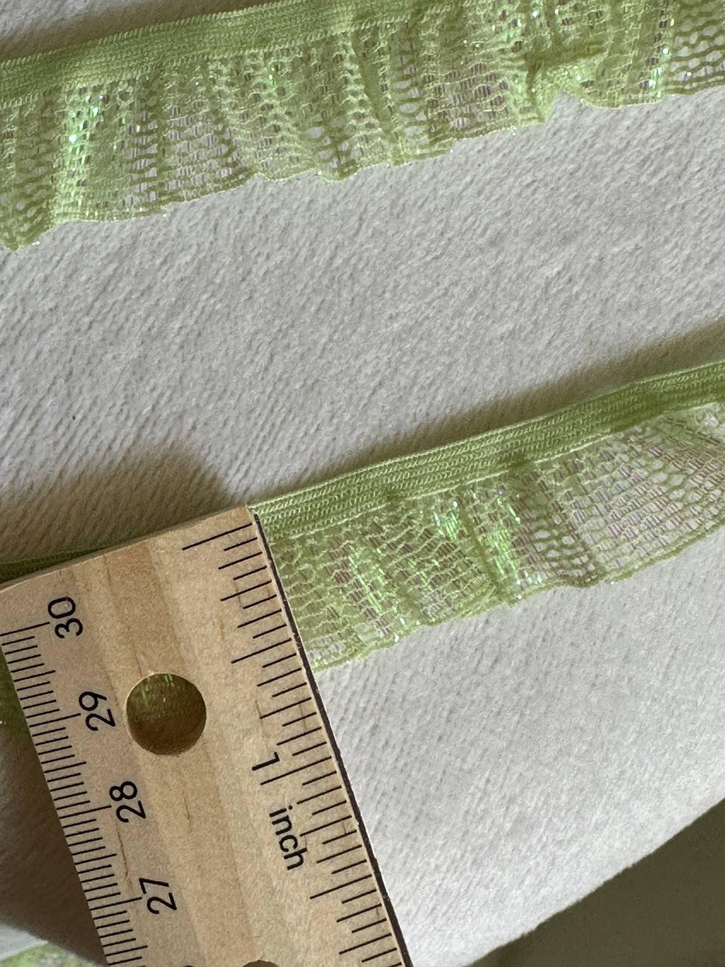 10yds 0.75 Inch Shimmer Elastic Ruffle Trim, Green Ruched Stretch Lace for Sewing, Y2K & Coquette Crafts Retail Wholesale