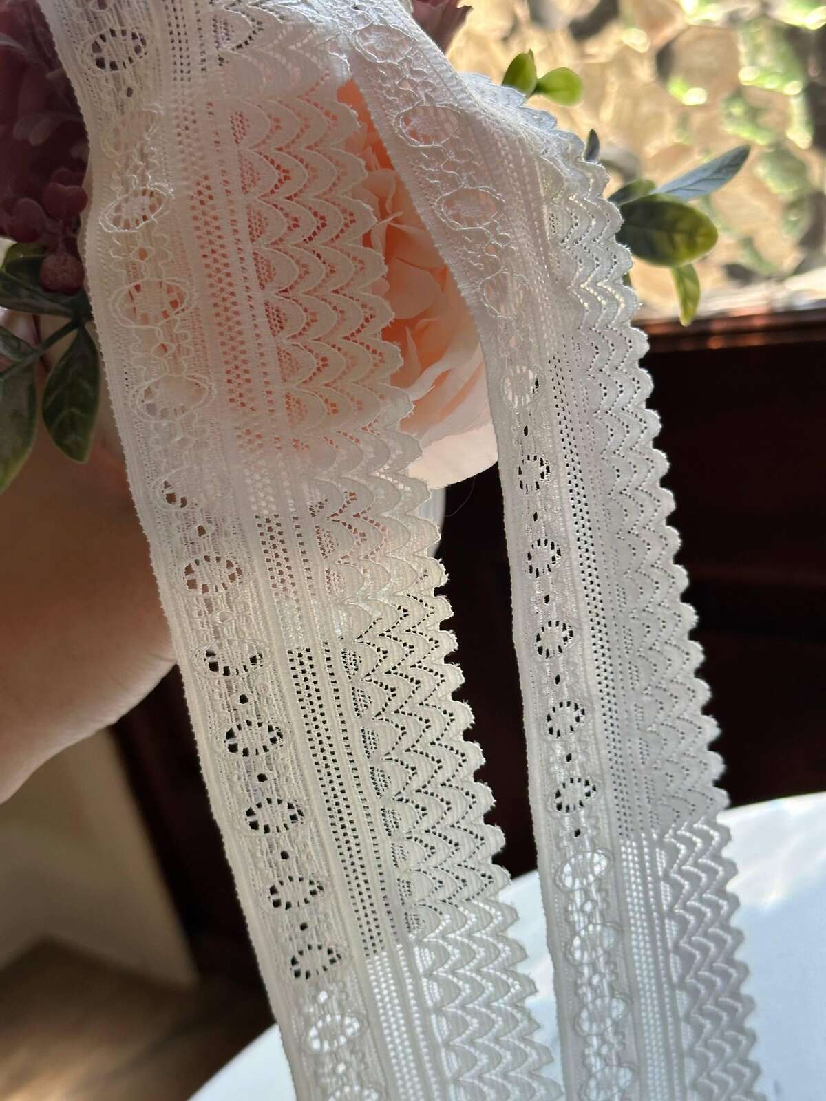 10yds Soft White Scalloped Geometric Stretch Lace Trim by the Yard, Soft Elastic Ribbon for Coquette Crafts, 2", Retail Wholesale Bulk