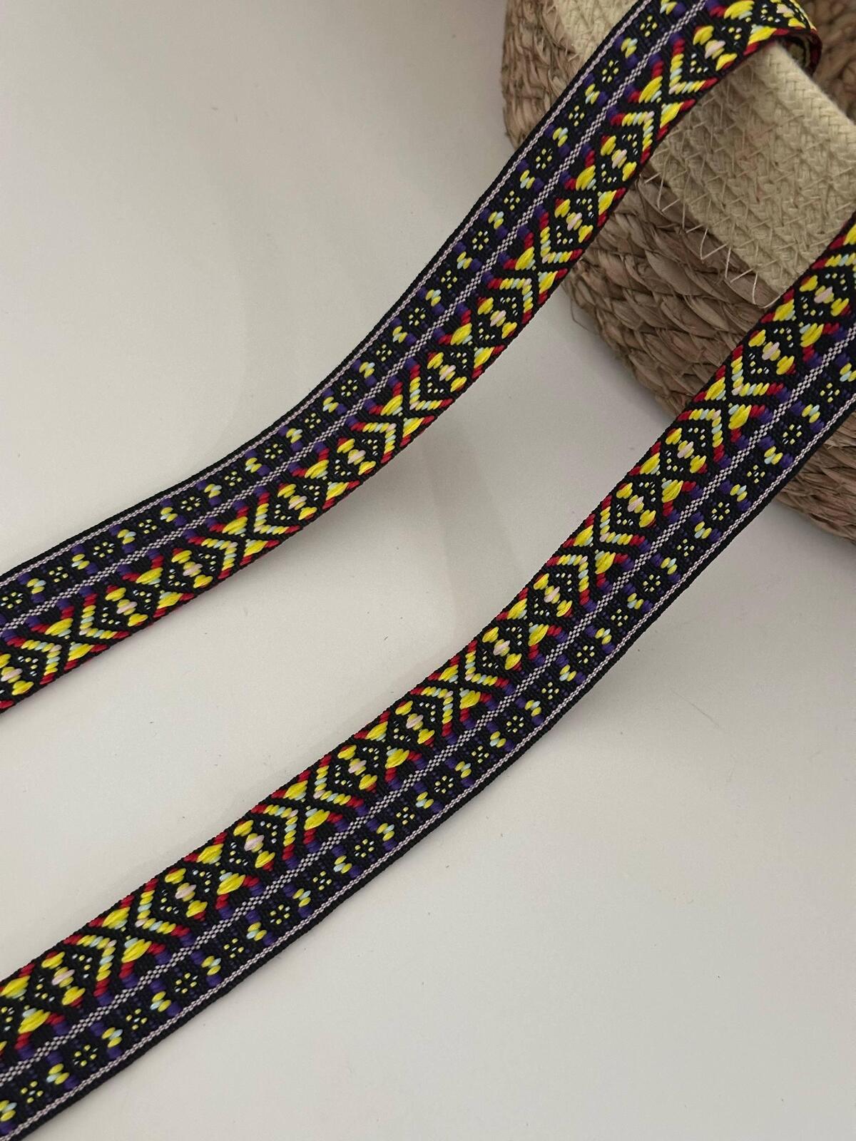 5Yds Non-Stretch 1" Tribal Jacquard Ribbon Trim, Boho Vintage Craft Wholesale