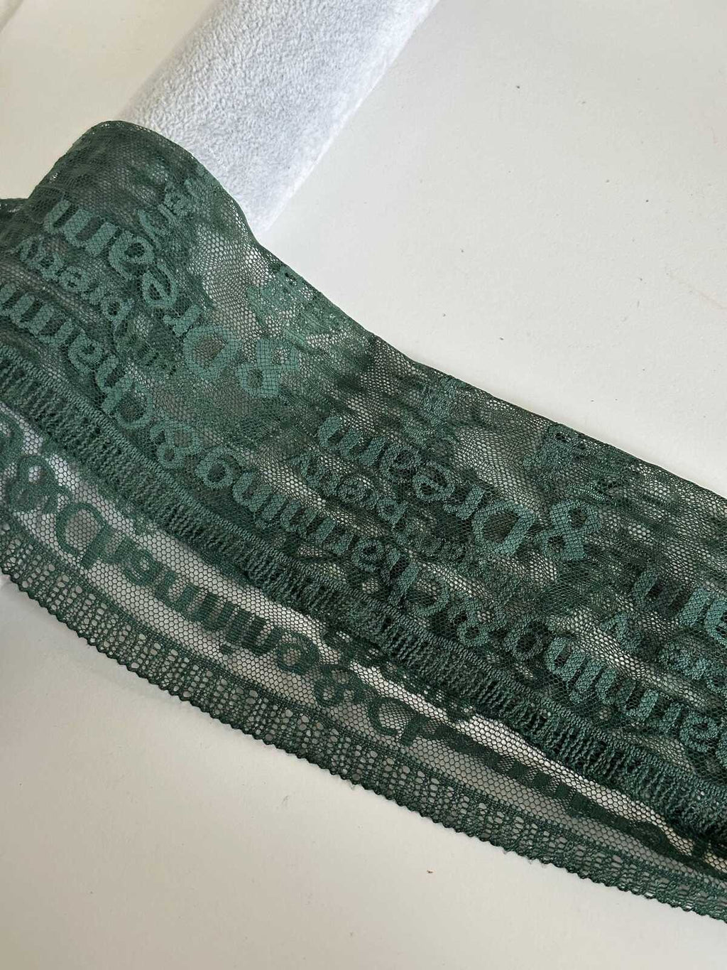 Two Tone Forest Green English Alphabet Letters Embroidered Mesh Lace Trim Single Scalloped Tulle Ribbon for Lingerie Gowns Crafts, 7.8"