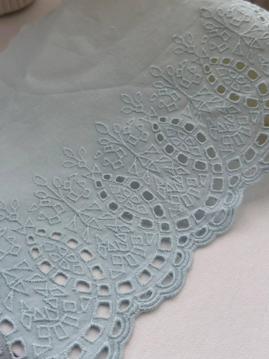 1Yd Non-Stretch 7" Ice Light Blue Cotton Eyelet Embroidered Lace Wholesale