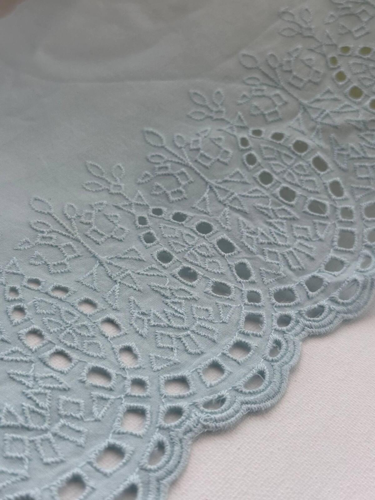 1Yd Non-Stretch 7" Ice Light Blue Cotton Eyelet Embroidered Lace Wholesale