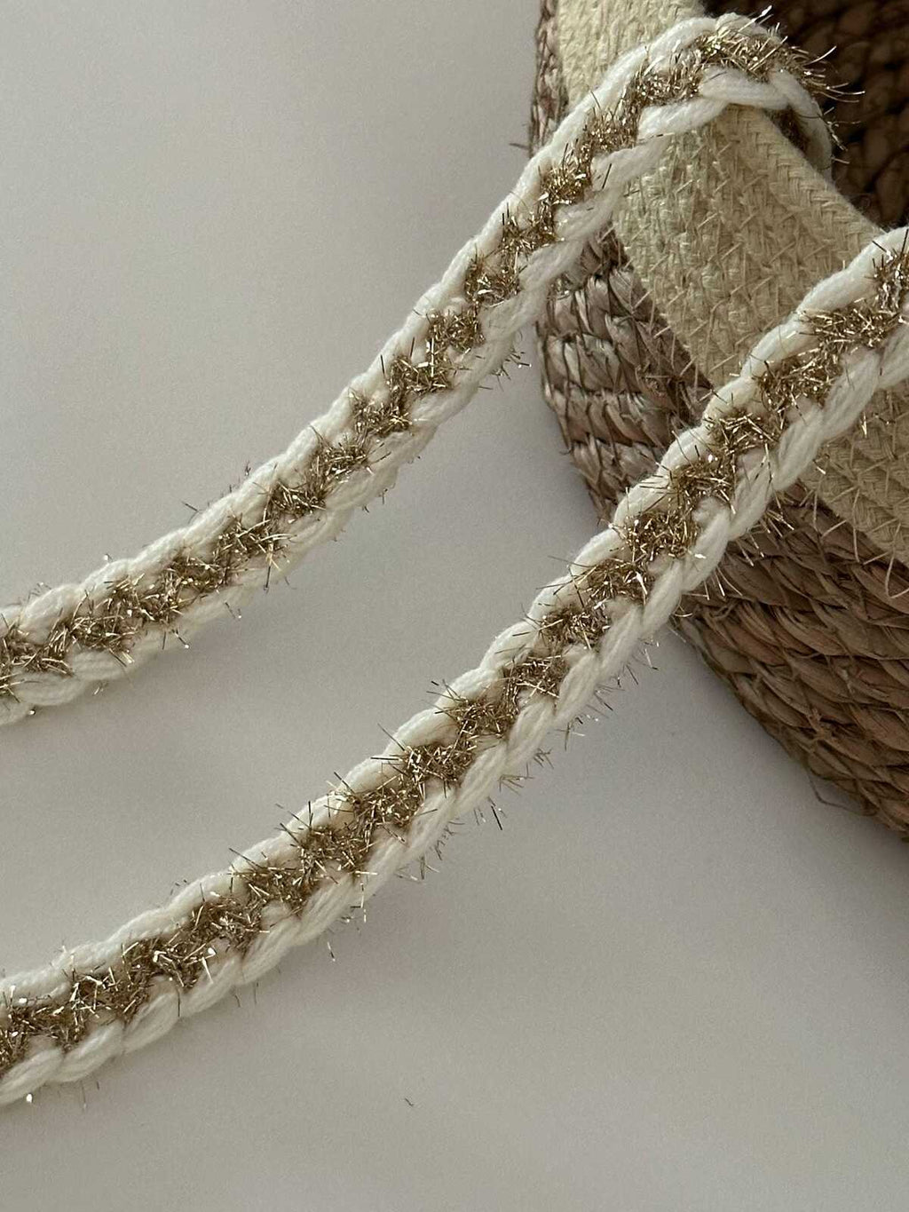 10yds Cream Gold Braided Trim, 0.5" Metallic Ribbon, Bulk Clearance Coquette Y2K Lace, Tweed Trim, DIY Sewing, Retail Wholesale
