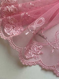 Light Baby Pink Rose Embroidered Mesh Tulle Lace Trim Symmetrical Double Scalloped Wide Galloon Ribbon for Gowns Lingerie Crafts Sewing, 6"