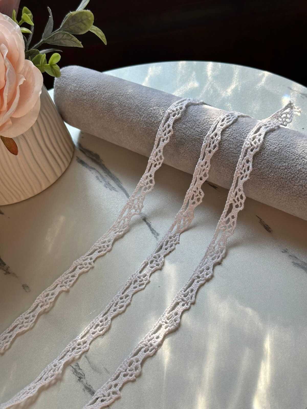 10yds White Cotton Scalloped Lace Trim by Yard, 0.5" Narrow Crochet Ribbon, Crown Wave Edge, Coquette Craft, DIY Sewing, Retail Wholesale
