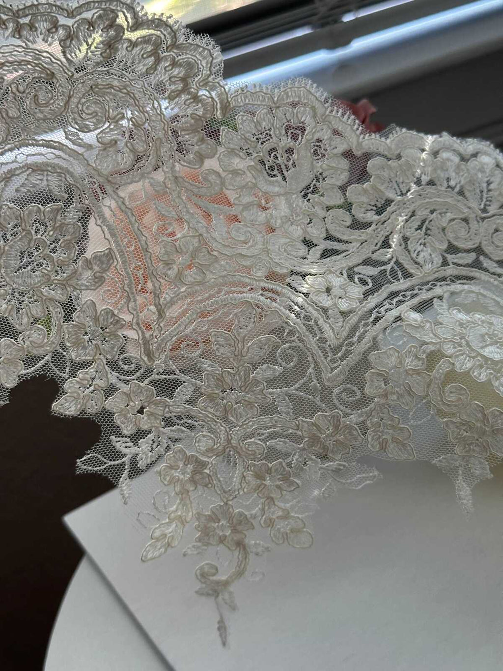 1Yd Non-Stretch 8.5" Off-White Corded Floral Bridal Mesh Lace Trim Wholesale
