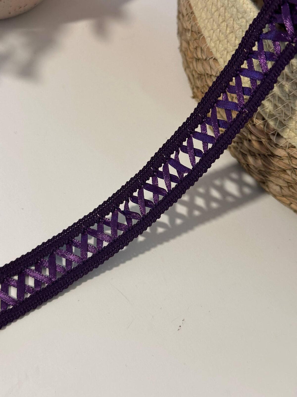 10Yds Non-Stretch 0.9" Dark Purple Woven Satin Ribbon Braid Trim,  Wholesale