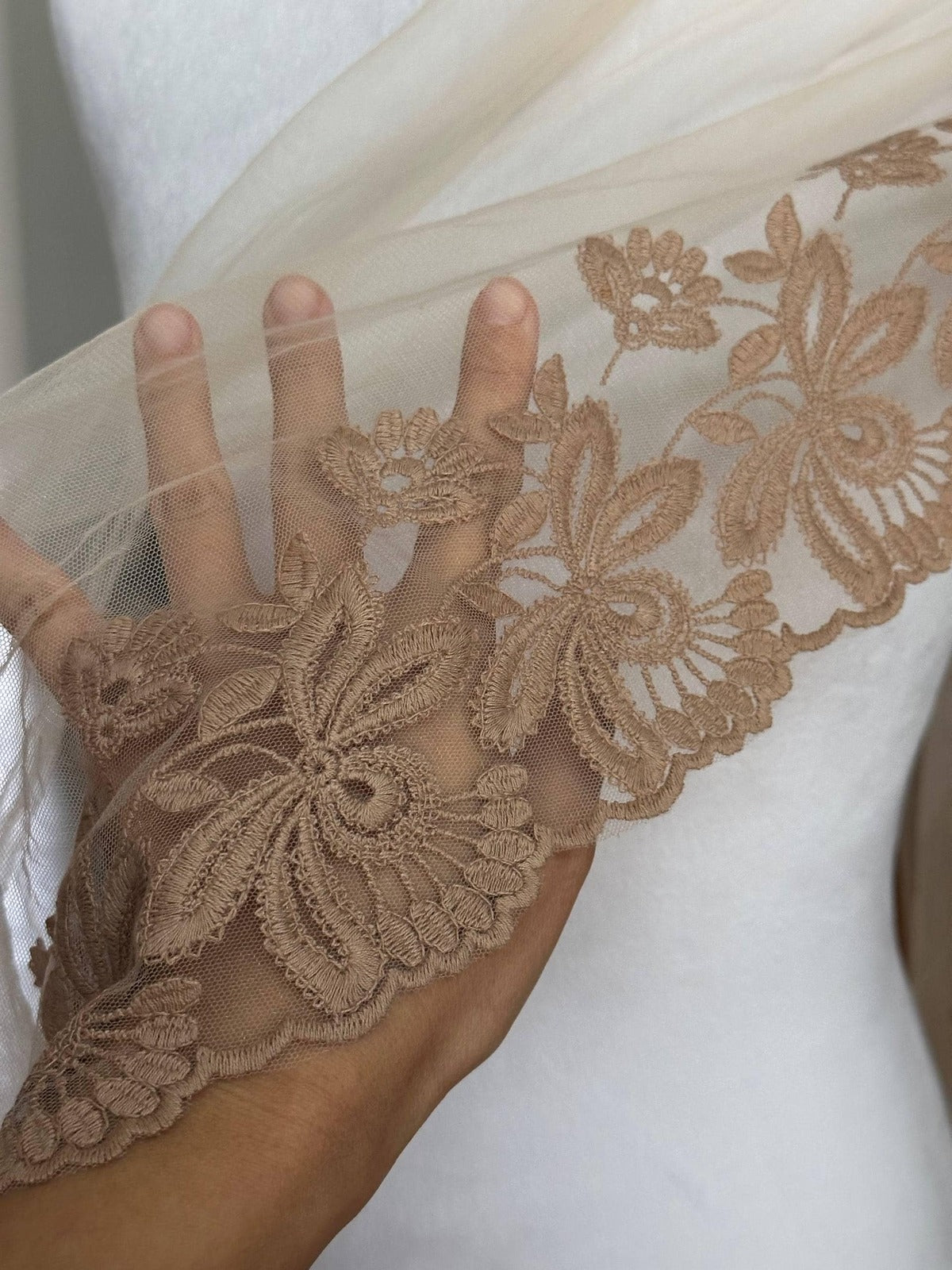 Champagne Gold Embroidered Organza Wide Lace Trim by Yard, Bedspread Bed Skirt Veil Scallop Border, 13", Retail Wholesale Bulk