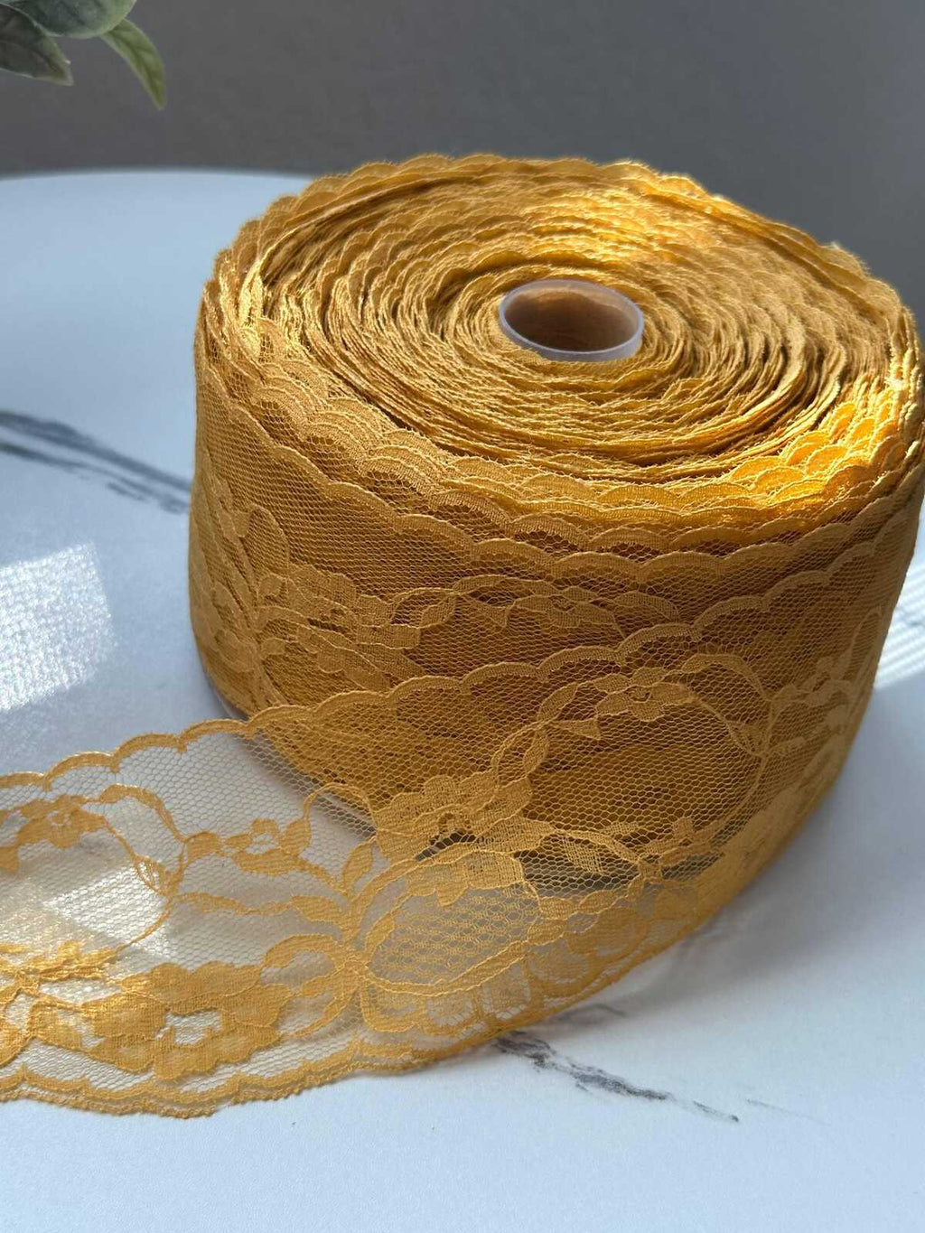 10Yds Non-Stretch 2.65" Mustard Gold Yellow Floral Scalloped Lace trim Wholesale