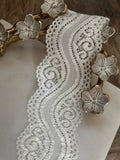 Soft Ivory White Wavy Vine Swirl Stretch Lace Trim by the Yard, Scalloped Elastic Ribbon for Coquette Crafts, 2.25", Retail Wholesale Bulk
