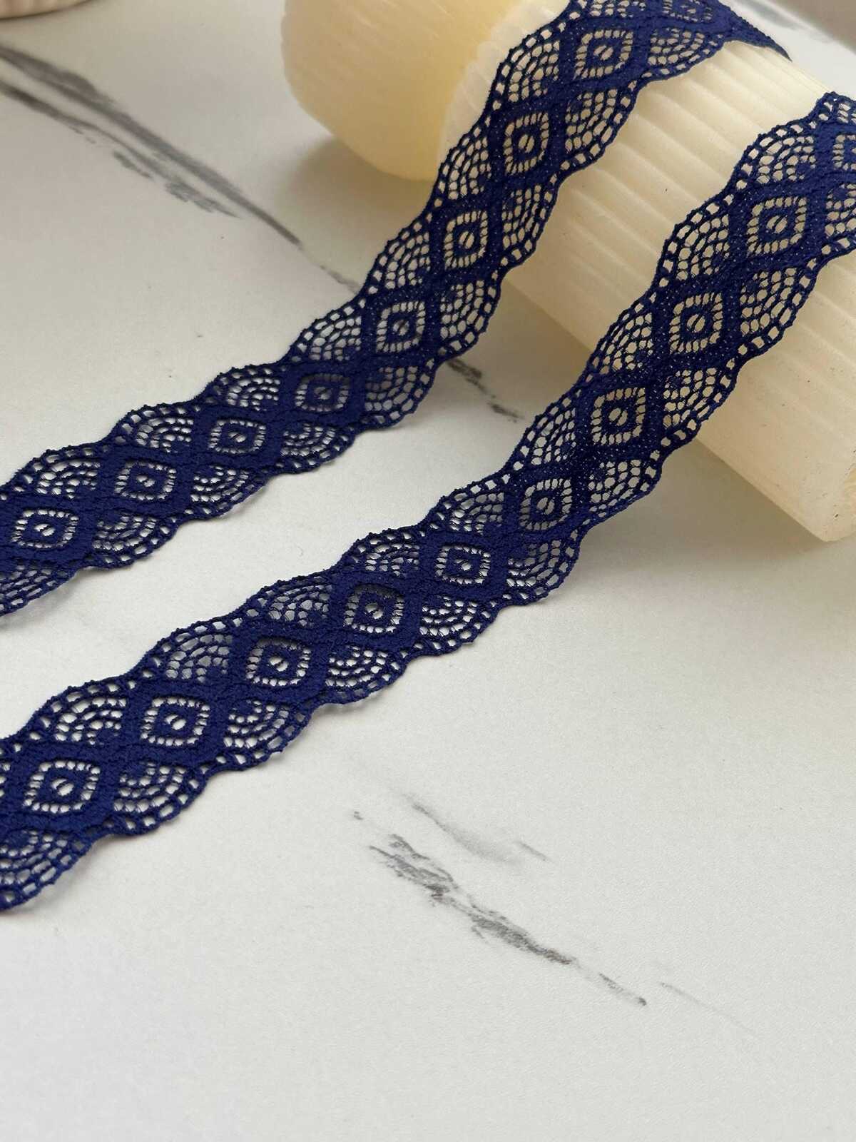 10Yds Stretch 1" Royal Navy Blue Geometric Diamond Stretch Lace Wholesale
