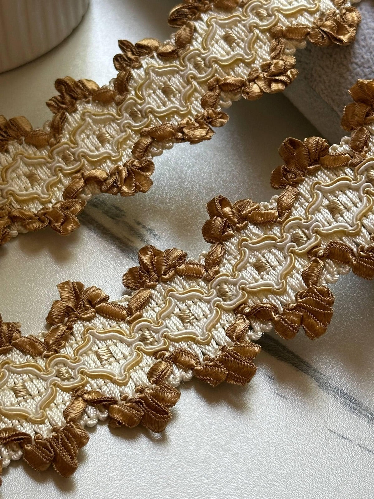 Luxury Gold Ivory Baroque Braided Jacquard Trim by the Yard, Royal Crown Scalloped Ribbon for Crafts, 1.5", Retail Wholesale Bulk