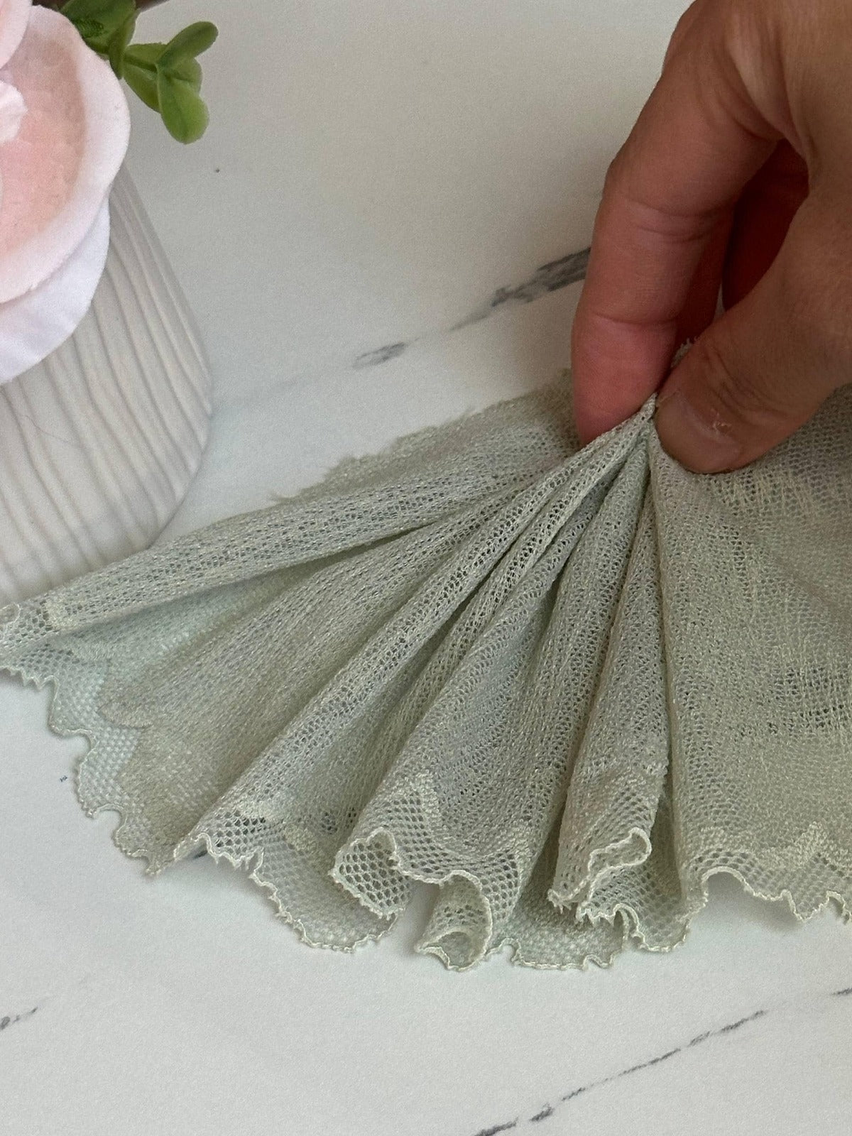 Sage Green Mesh Lace Trim, 4.2" Hair Bow Ribbon, Bulk Clearance Coquette Y2K Lace, Scrunchie Trim, DIY Sewing, Retail Wholesale