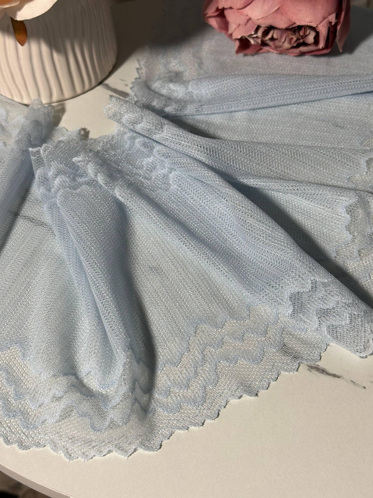2Yds Soft Stretch 7.5" Ice Light Blue Zigzag Wave Mesh Lace Trim Wholesale