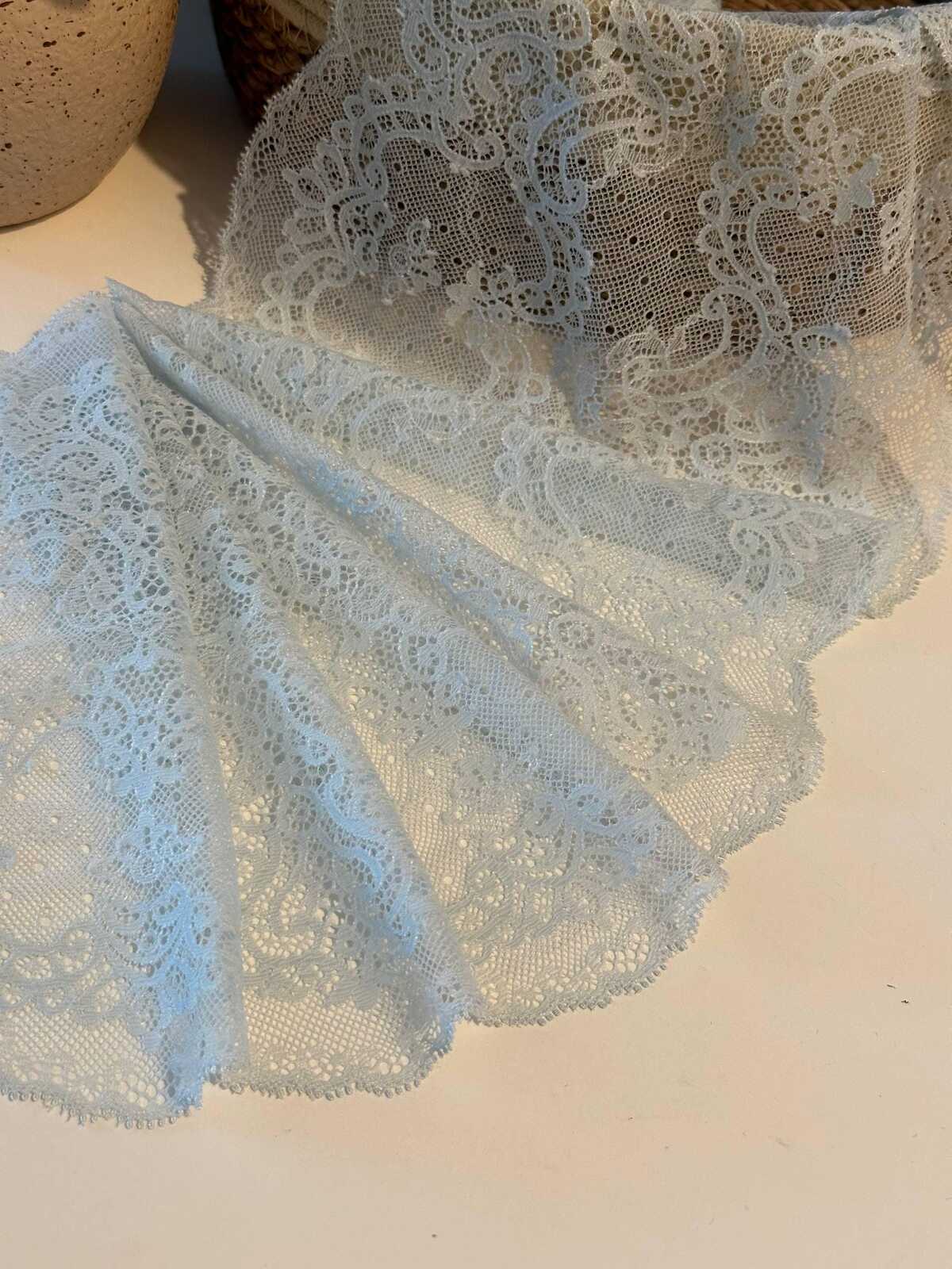 1Yd Stretch 8" Light Blue Floral Wide Stretch Lace Trim, Sewing Craft Wholesale