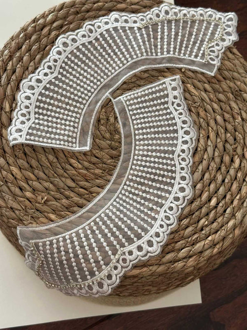 1 Pair Rhinestone Lace Collar, 2.5" Beaded Applique, Bulk Clearance Coquette Y2K Lace, Garment Trim, DIY Sewing, Retail Wholesale