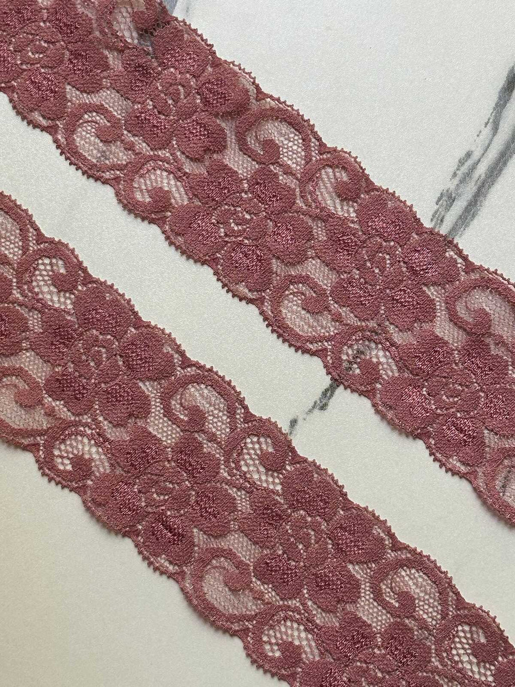 10yds  Soft Dusty Rose Floral Scalloped Stretch Lace Trim by the Yard, Elastic Ribbon for Coquette Crafts, 2.25", Retail Wholesale Bulk