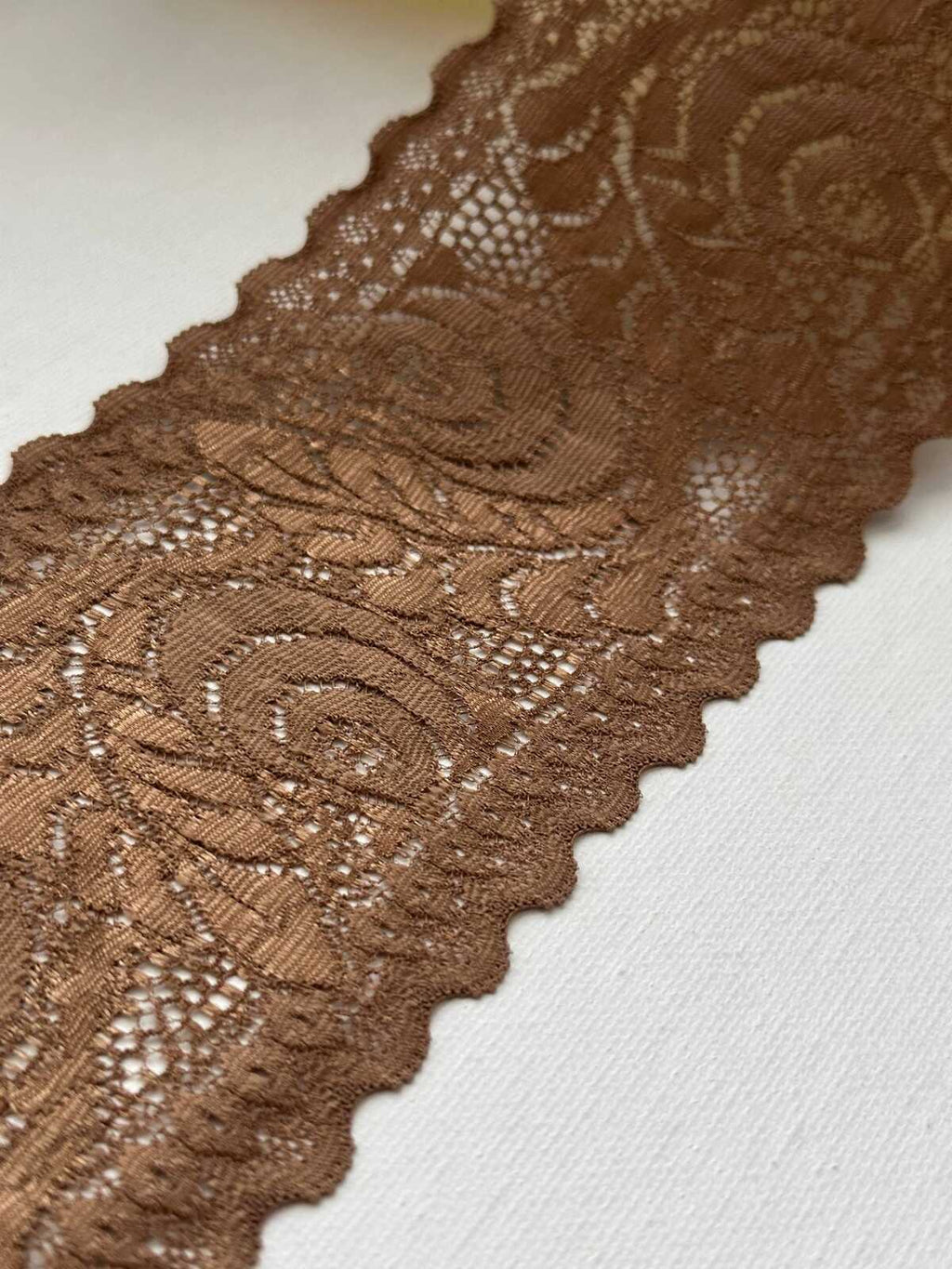 3Yds Stretch 3.3" Bronze Metallic Gold Brown Floral Stretch Lace Trim Wholesale
