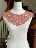 Cinnamon Spice Terracotta Rose Guipure Water Soluble Lace Collar Applique Geometric Circle Embroidered Neckline Detachable Collar 12"x5.5"