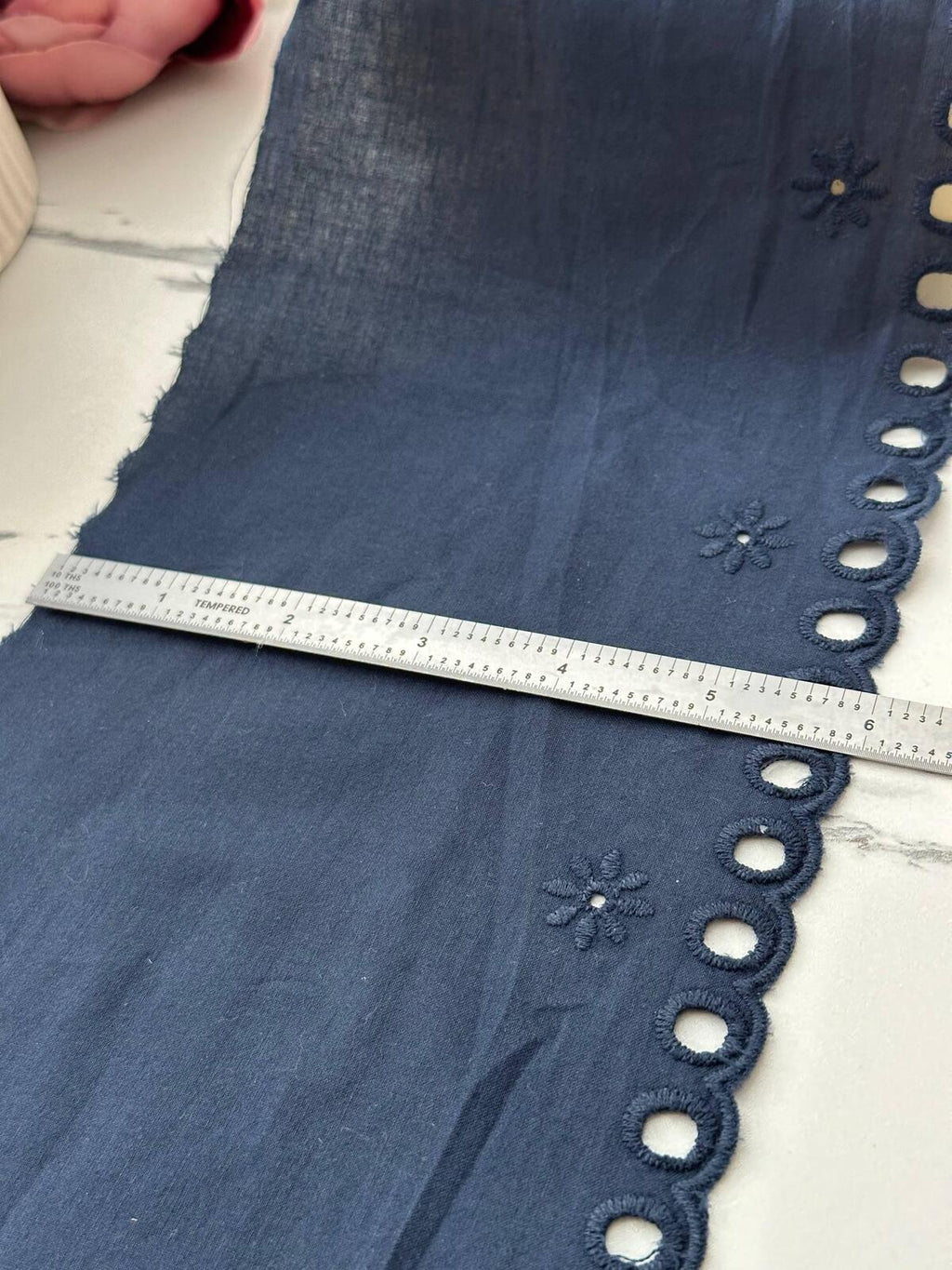 3Yds Non-Stretch 6" Dark Navy Blue Cotton Eyelet Embroidered Lace Wholesale