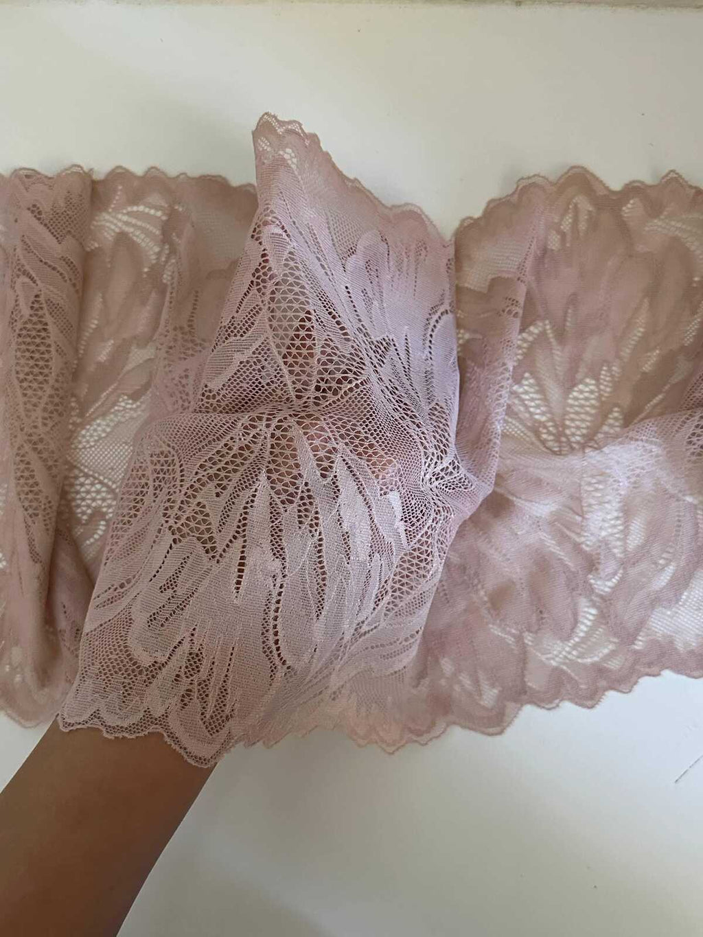 8.65" Dusty Pink Stretch Lace Trim Wide Nude Blush Floral Elastic Galloon Scalloped Edge Lace for Lingerie Garment Sewing Crafts