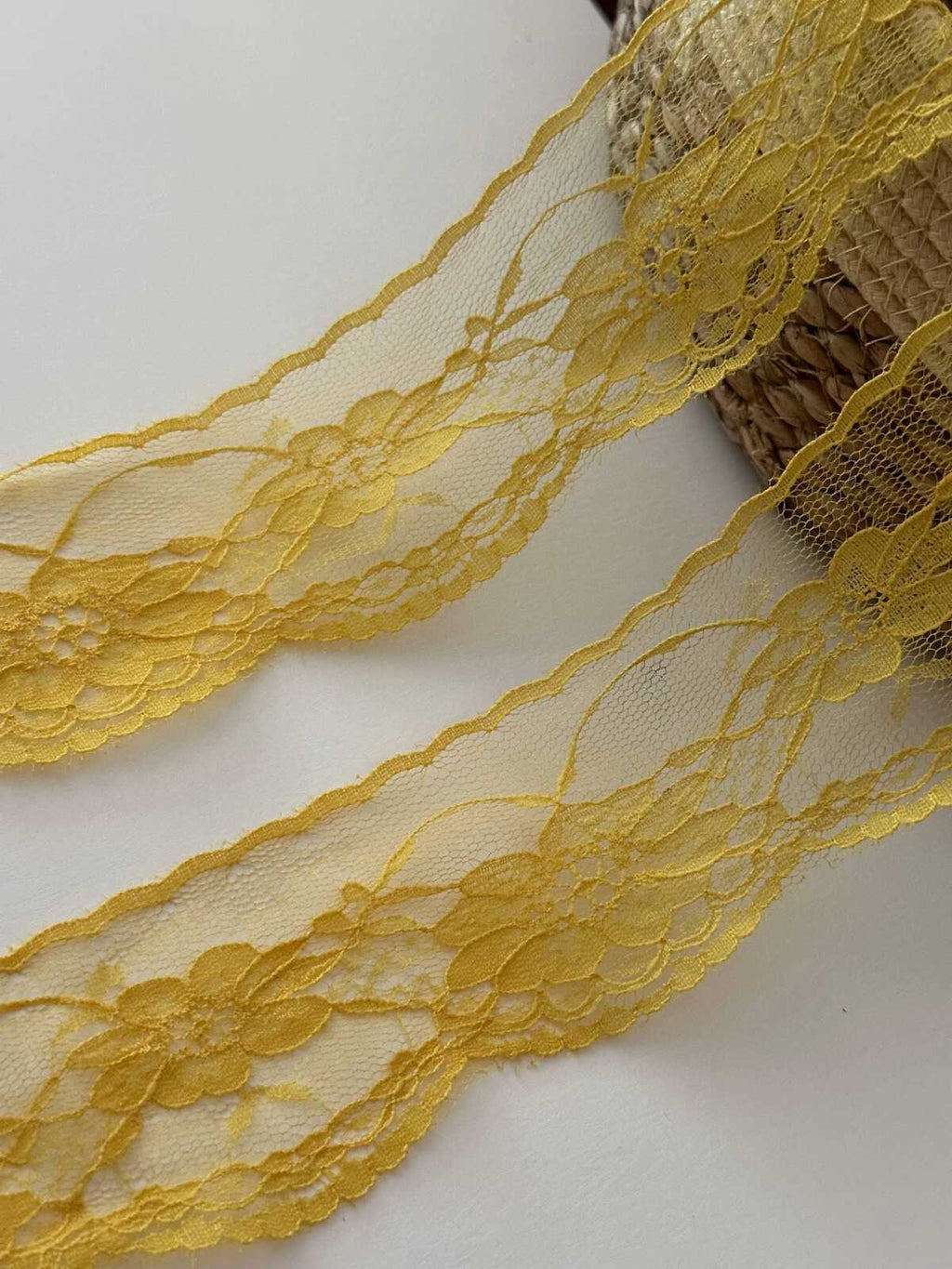 10yds Yellow Floral Non-Stretch Lace Trim, 2.1" Soft Ribbon, Bulk Clearance Coquette Y2K Lace, Garment Trim, DIY Sewing, Retail Wholesale