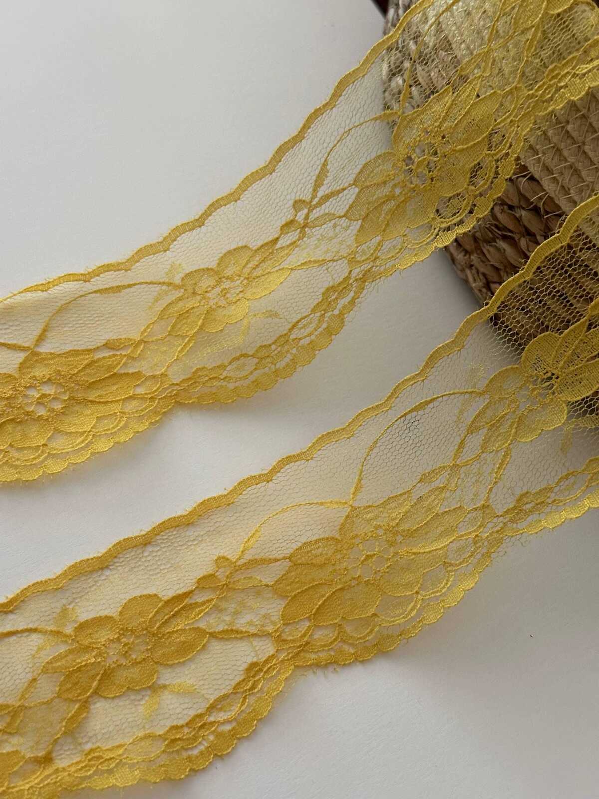 10yds Yellow Floral Non-Stretch Lace Trim, 2.1" Soft Ribbon, Bulk Clearance Coquette Y2K Lace, Garment Trim, DIY Sewing, Retail Wholesale