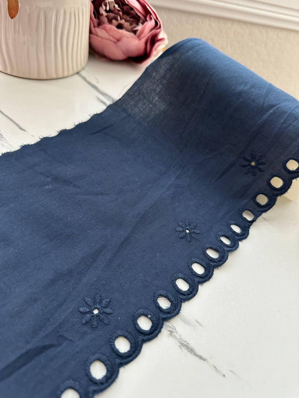 3Yds Non-Stretch 6" Dark Navy Blue Cotton Eyelet Embroidered Lace Wholesale