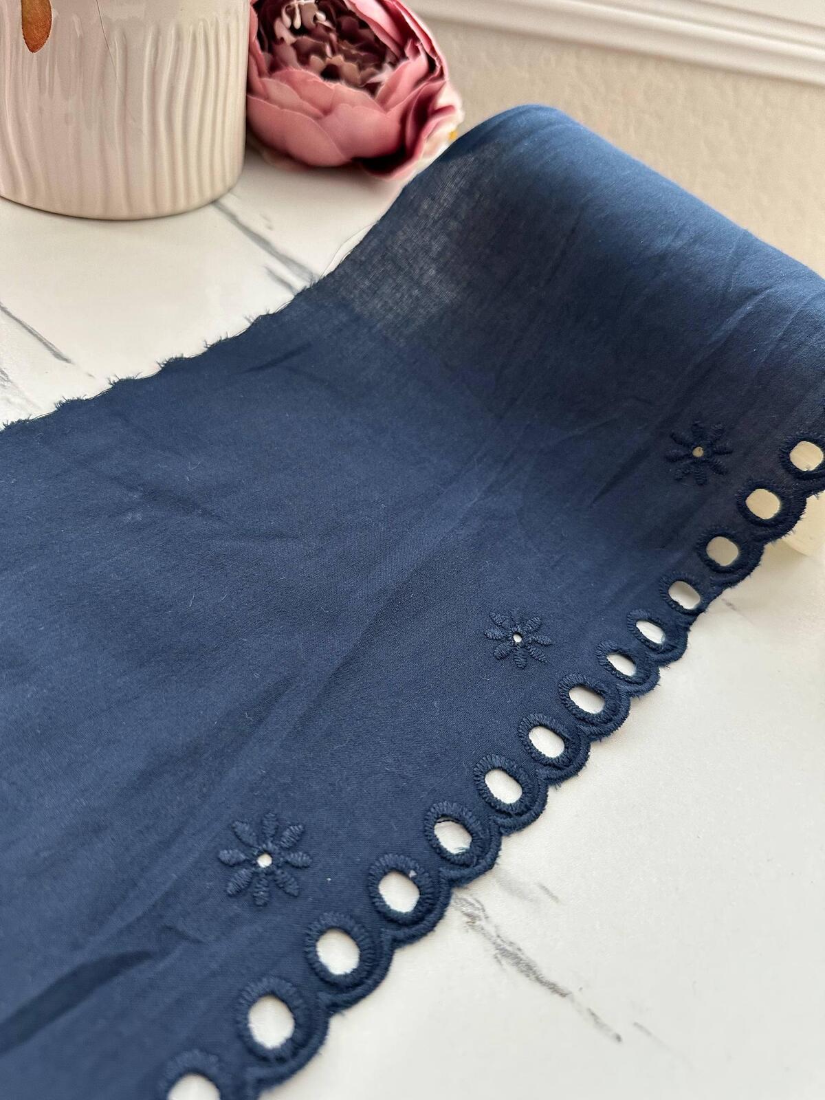 3Yds Non-Stretch 6" Dark Navy Blue Cotton Eyelet Embroidered Lace Wholesale