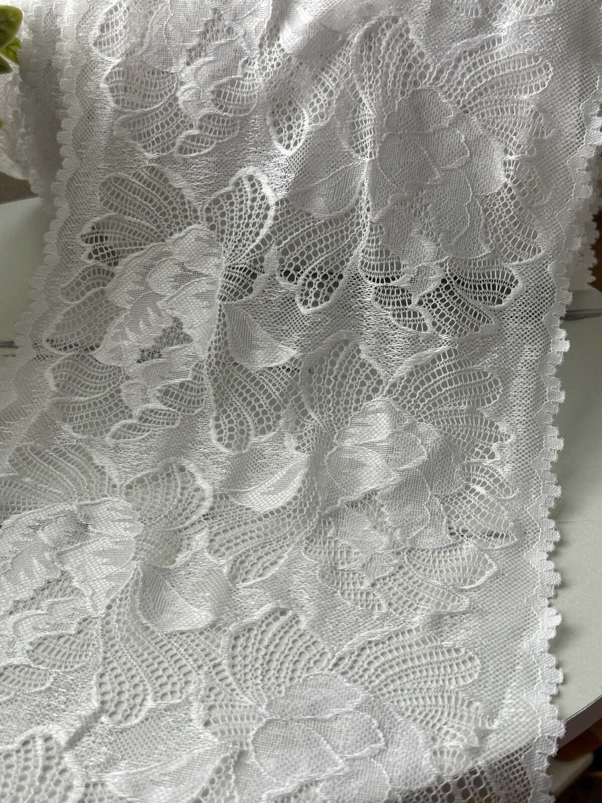 3Yds  Stretch 8.5" White Textured Two-Tone Effect Wide Stretch Lace Wholesale