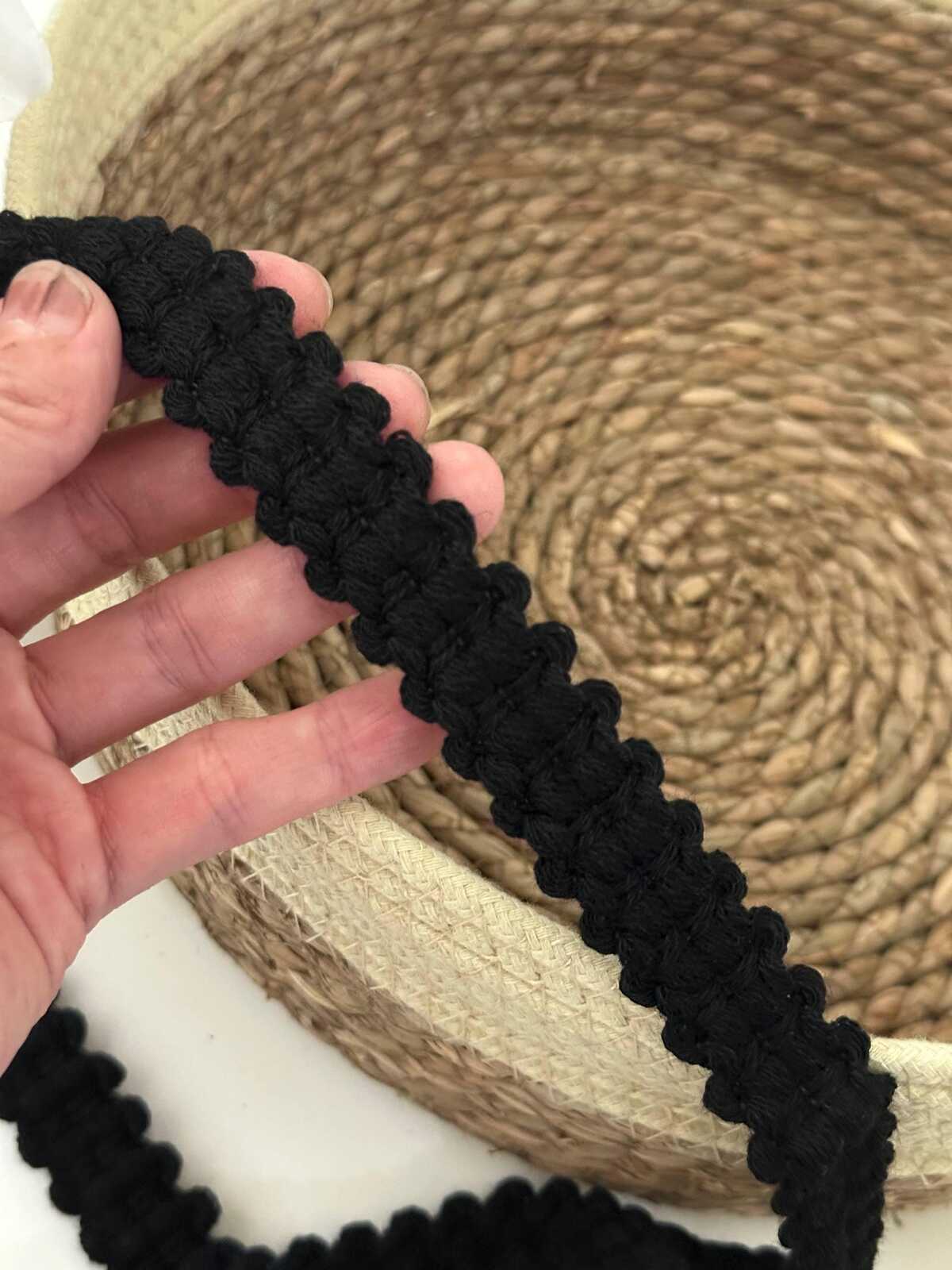 5Yds Non-Stretch 0.8" Black Braided Wool Yarn Braid Trim, DIY Craft Wholesale