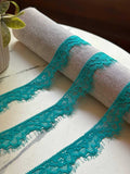 10yds Soft Peacock Teal Blue Floral Eyelash Chantilly Lace Trim by the Yard, Narrow Eyelash Scalloped Ribbon for Apparel Crafts 1" Wholesale