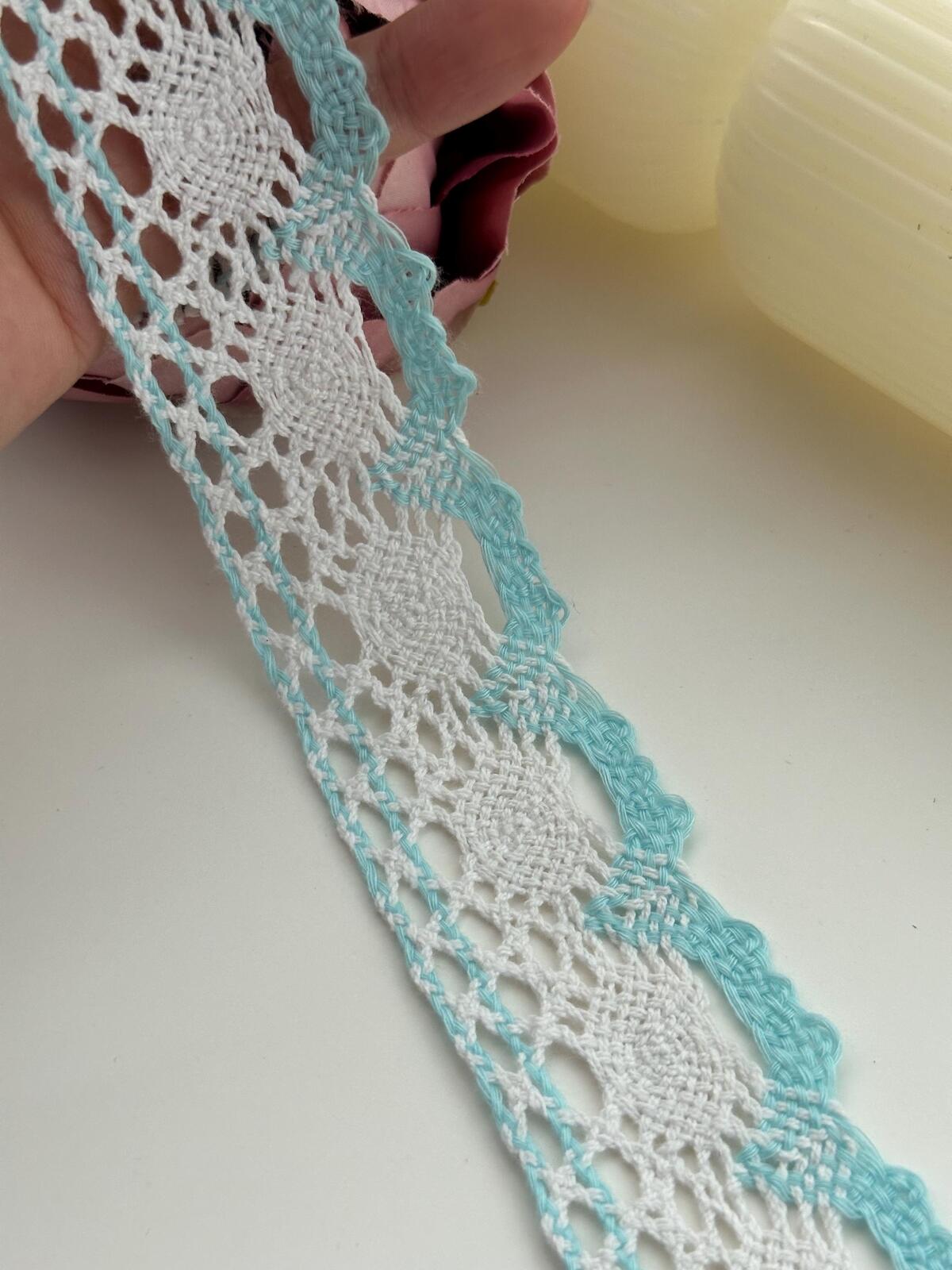 3Yds Non-Stretch 1.5" Light Blue White Cotton Crochet Scalloped Lace Wholesale