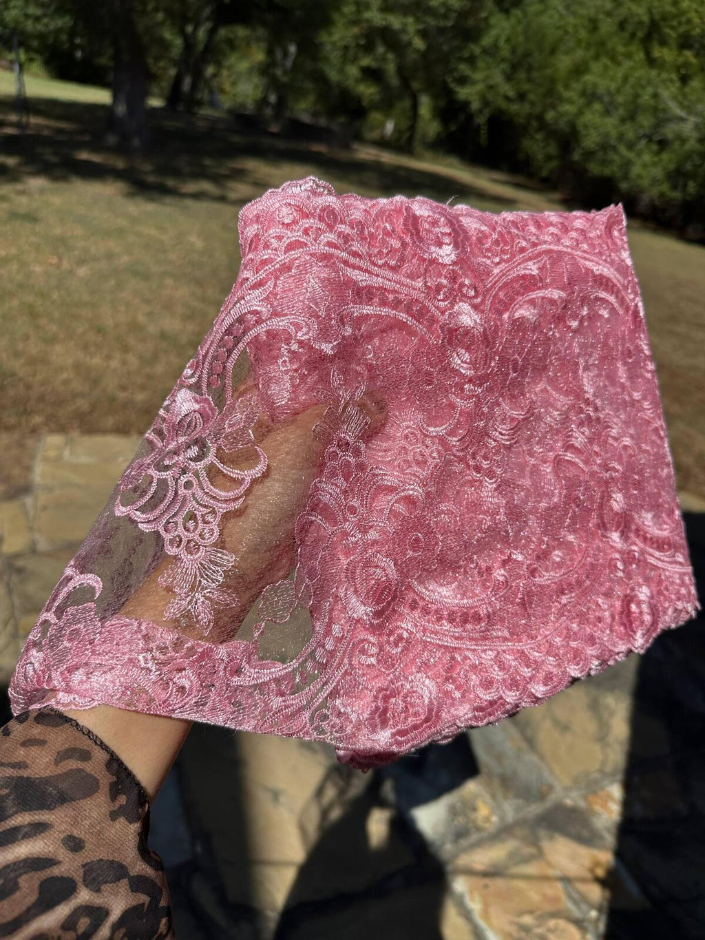 1Yd Non-Stretch 9" Rose Pink Mesh Floral Lace Trim, Coquette Vintage DIY Sewing