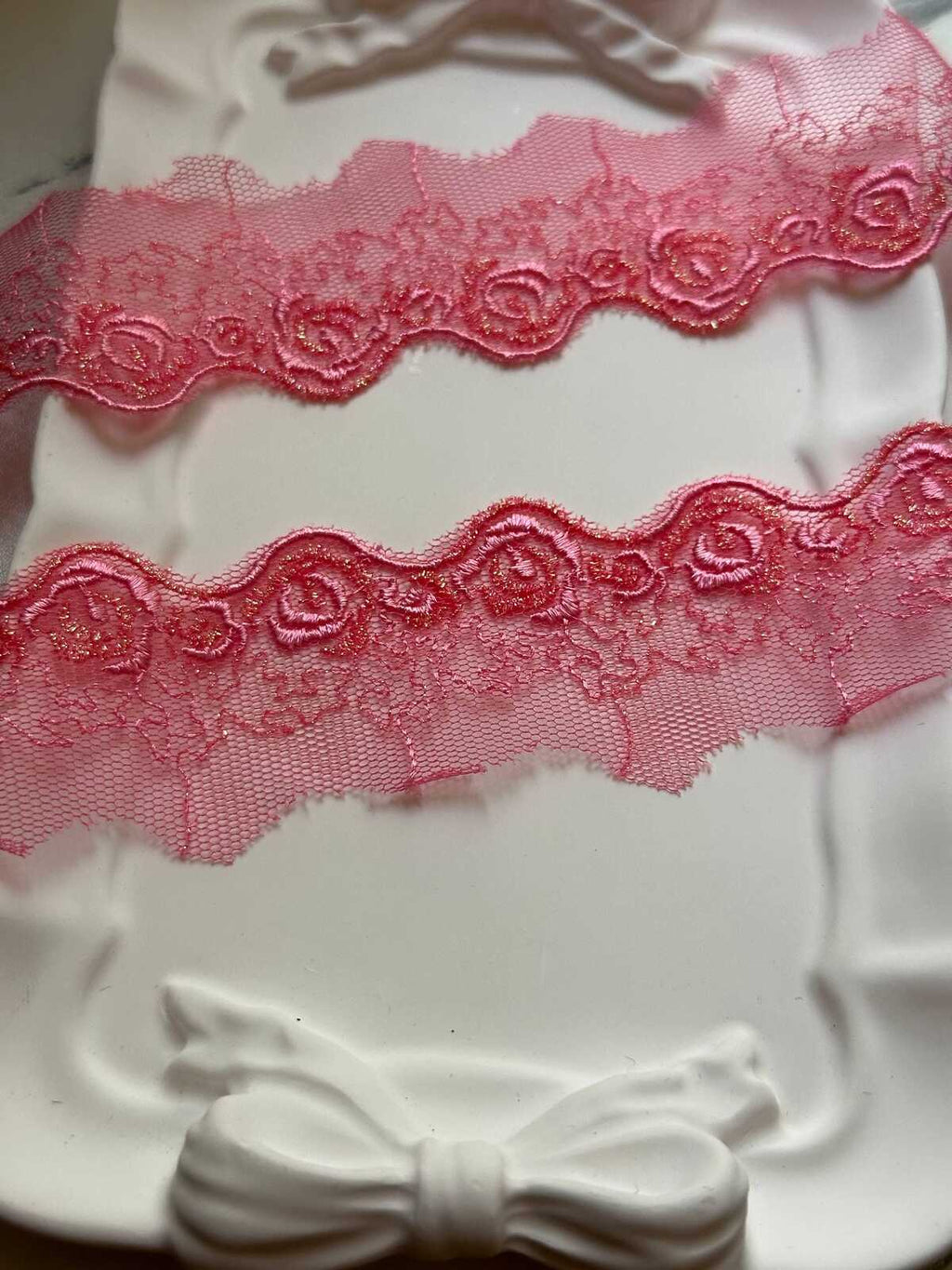 10yds Glitter Pink Rose Embroidered Mesh Organza Lace Trim by the Yard, Narrow Shimmer Metallic Ribbon for Craft Junk Journal, 1"