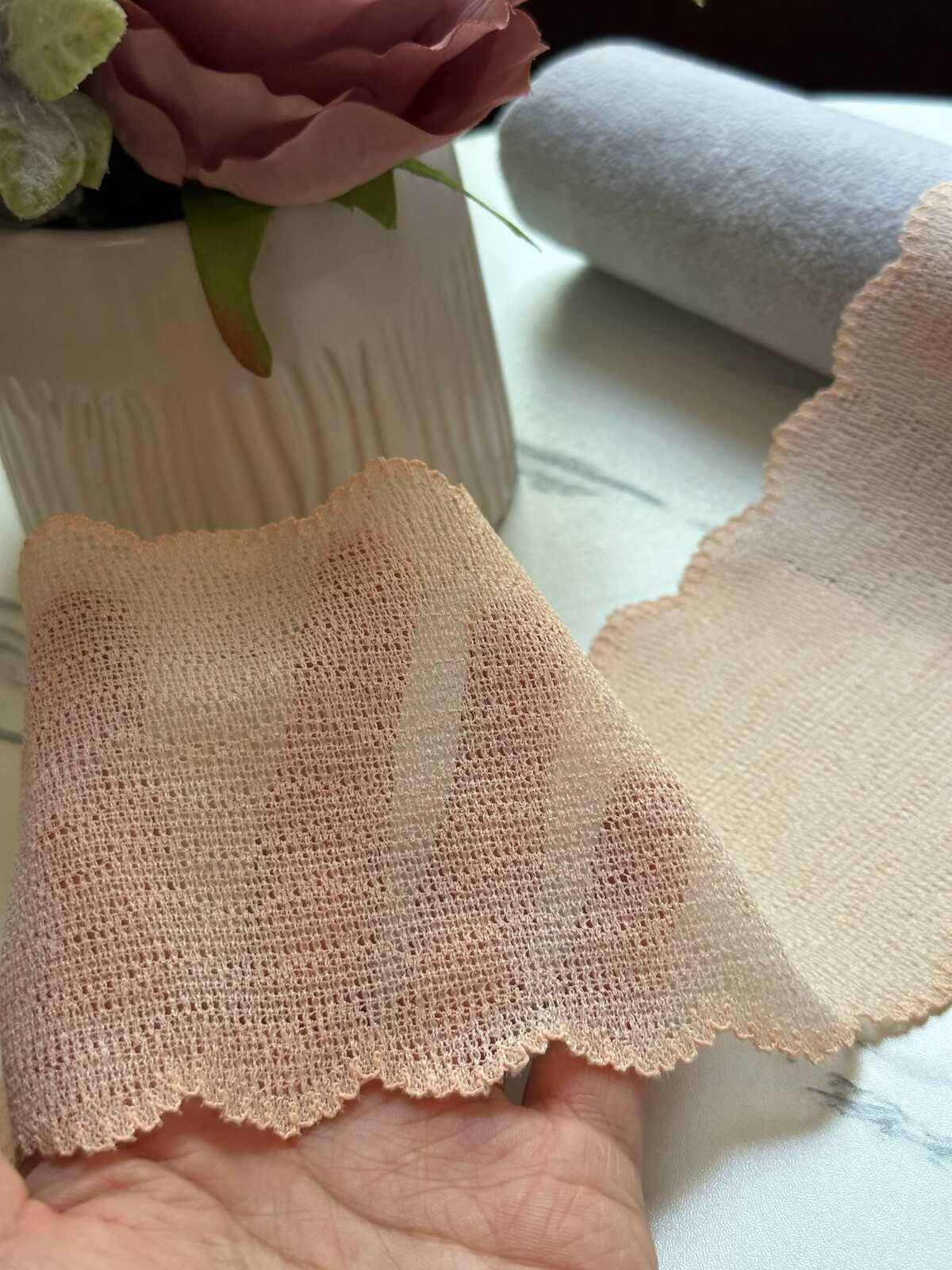 Nude Peach Stretch Mesh Lace Trim by the Yard, Wide Ribbon for Baby Headband Scrunchies Pleated Skirt, 3.5"