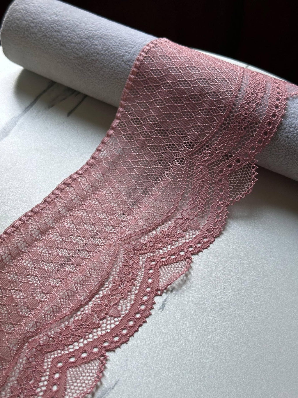 Dusty Rose Mesh Lace Trim, 4" Chevron Stretch, Bulk Clearance Coquette Y2K Lace, Lingerie Lace, DIY Sewing, Retail Wholesale