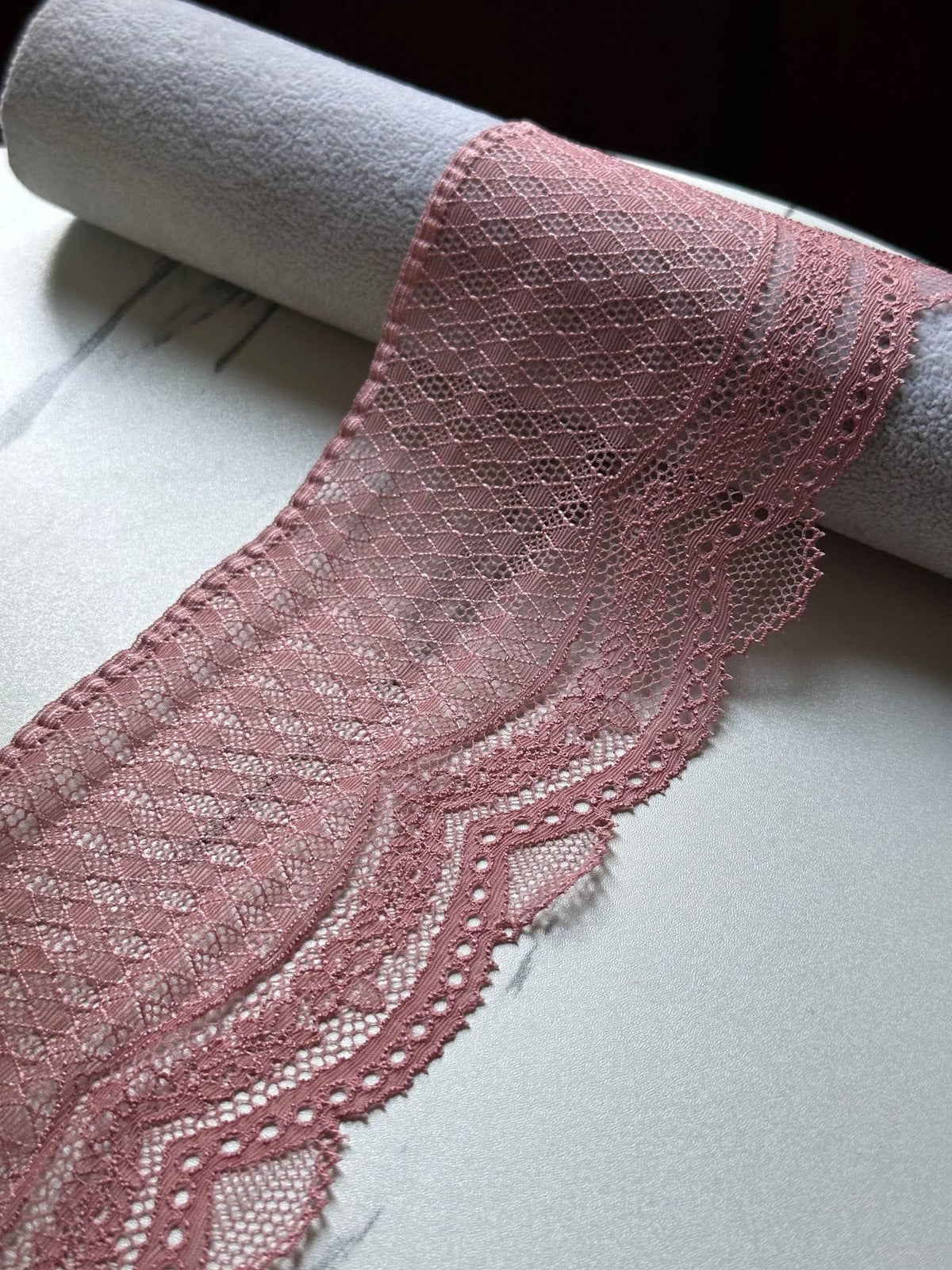 Dusty Rose Mesh Lace Trim, 4" Chevron Stretch, Bulk Clearance Coquette Y2K Lace, Lingerie Lace, DIY Sewing, Retail Wholesale