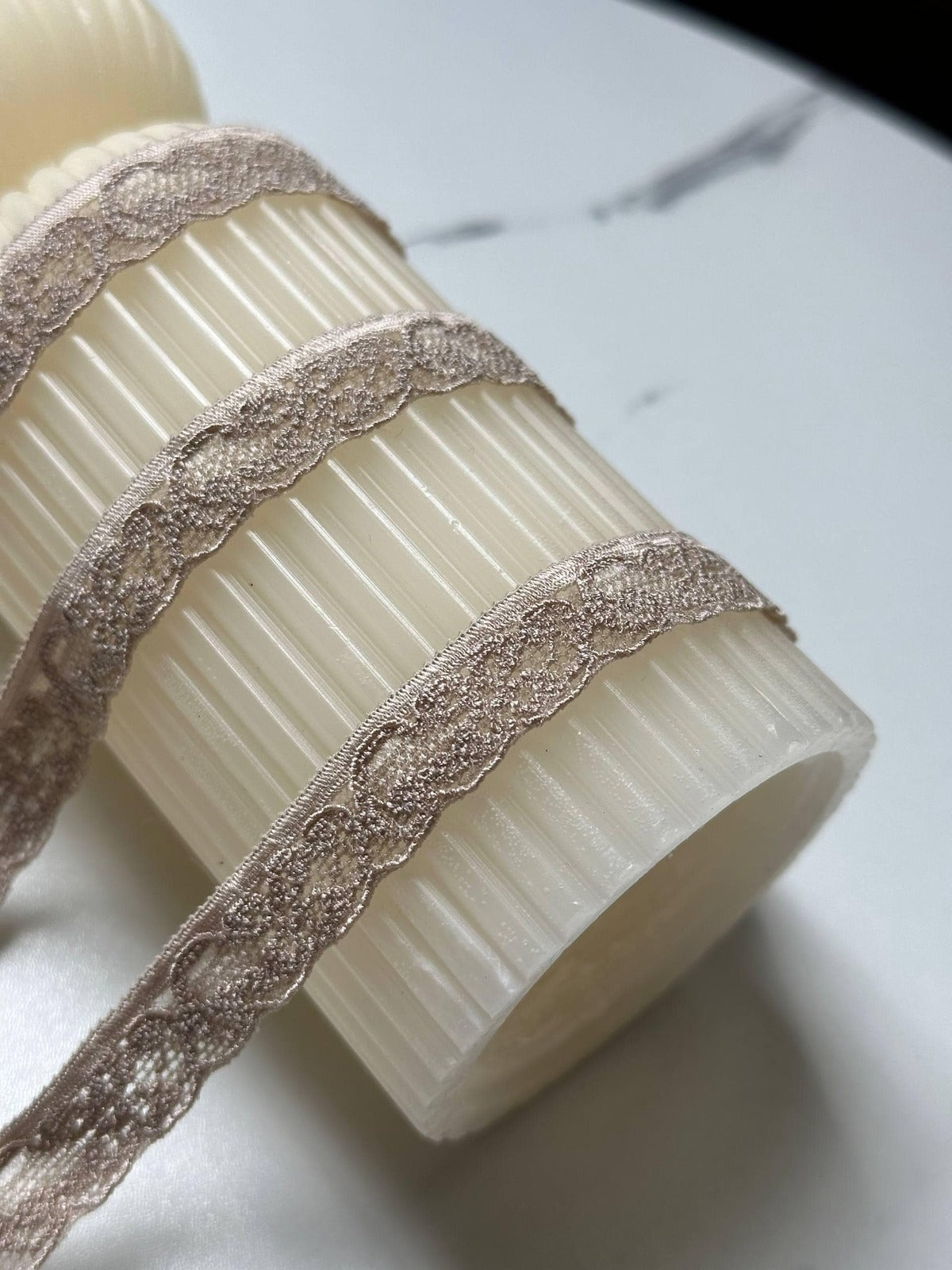 10yds Taupe Cocoa Brown Floral Stretch lace  Symmetrical Double Scalloped Narrow Ribbon for Lingerie Underwear Crafts Sewing, 0.5" Wholesale