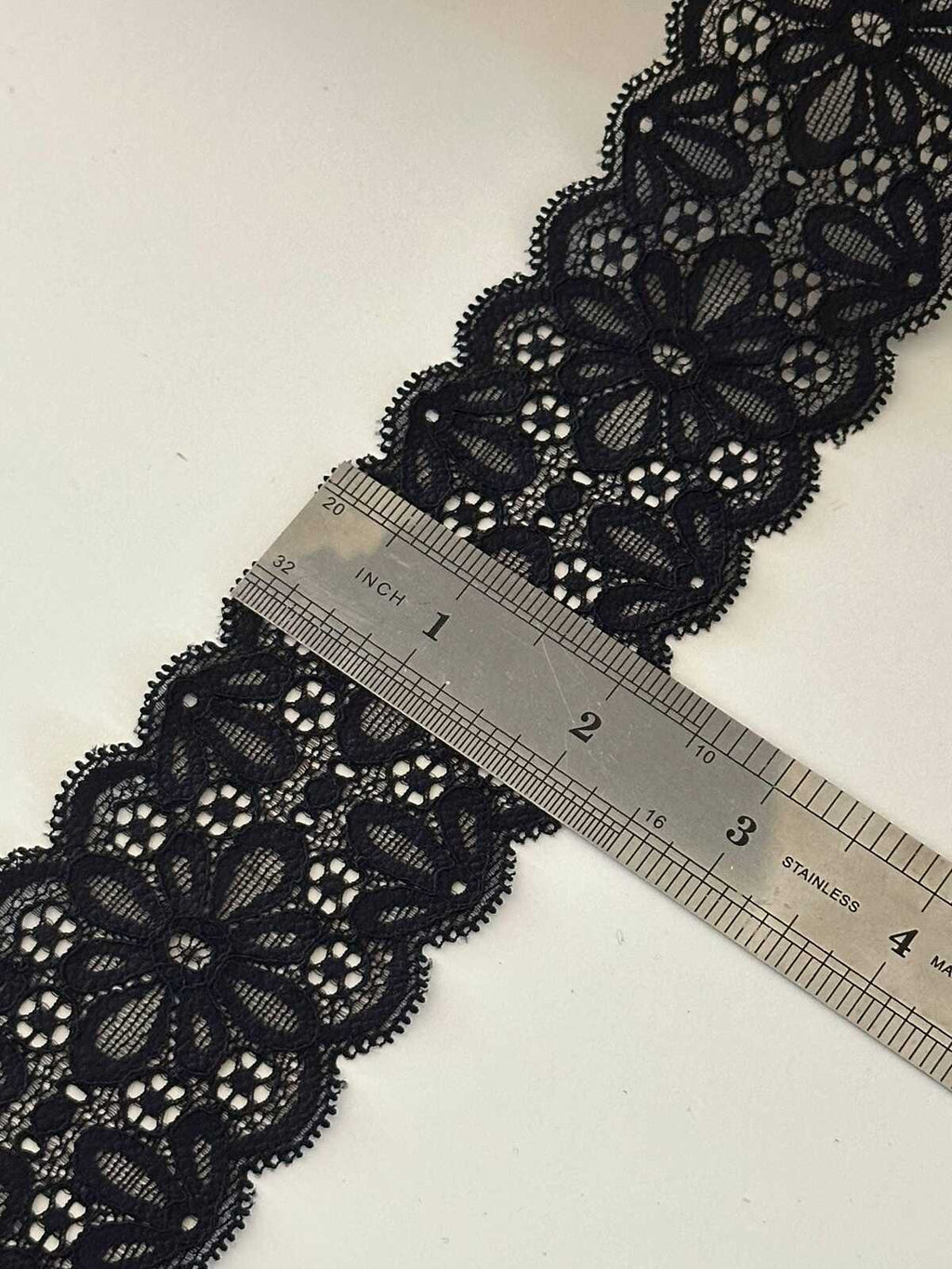10yds Black Floral Stretch Lace, 2.1" Elastic Ribbon, Bulk Clearance Coquette Y2K Lace, Lingerie Lace, DIY Sewing, Retail Wholesale
