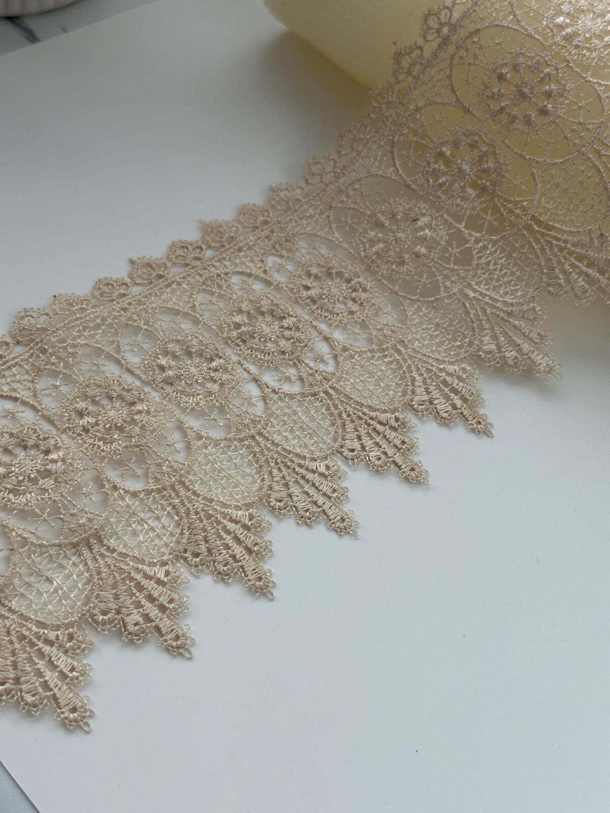 1Yd Non-Stretch 4" Vintage Beige Floral Guipure Chemical Lace Trim Wholesale