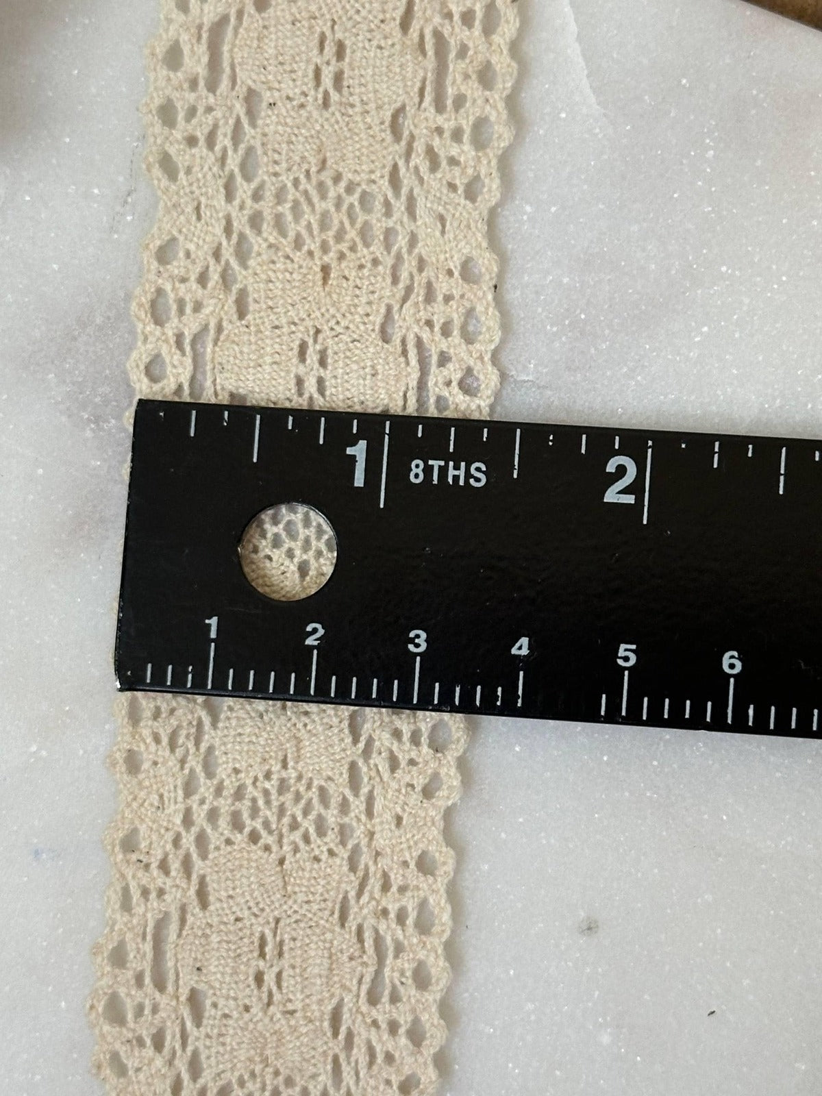 Soft Natural Beige Beige Cotton Crochet Geometric Lace Trim by the Yard, Scalloped Cotton Ribbon for Crafts, 1.35", Retail Wholesale Bulk