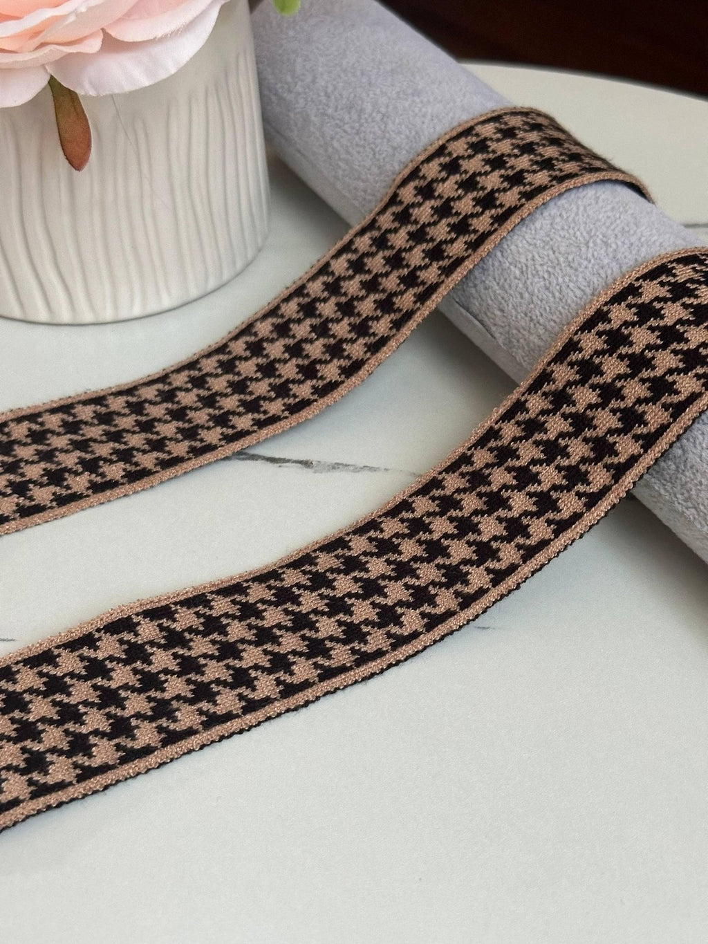 Soft Houndstooth Knit Ribbon Trim, 1.5" Elastic Webbing, Bulk Clearance Coquette Y2K Lace, Garment Trim, DIY Sewing, Retail Wholesale