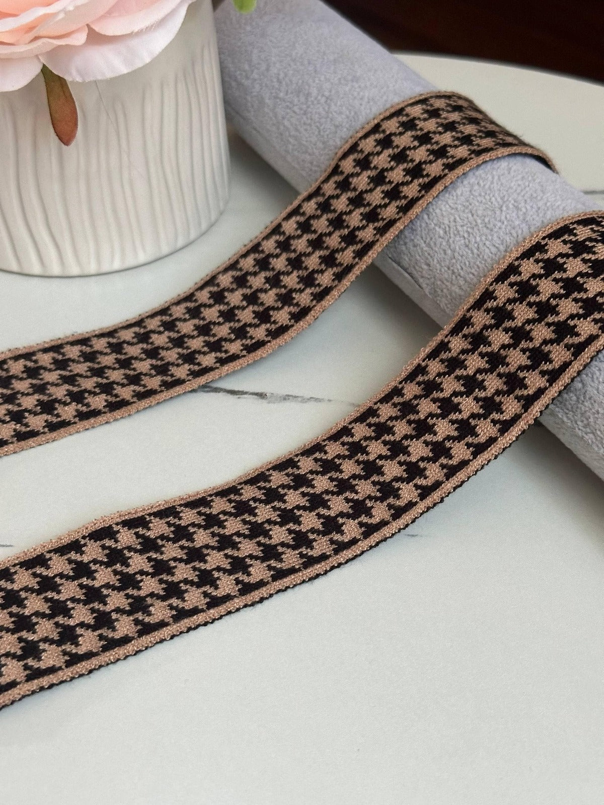 Soft Houndstooth Knit Ribbon Trim, 1.5" Elastic Webbing, Bulk Clearance Coquette Y2K Lace, Garment Trim, DIY Sewing, Retail Wholesale