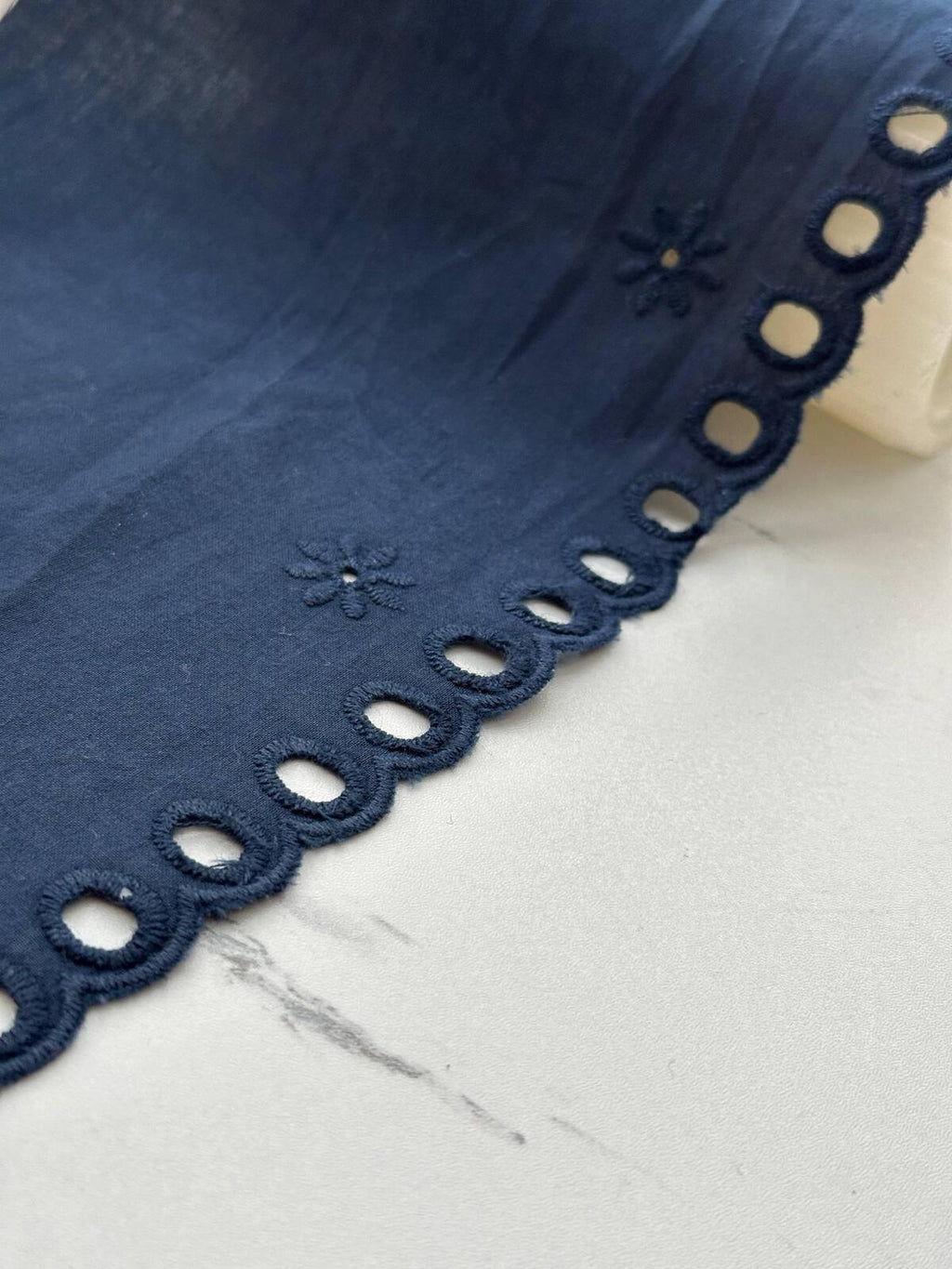 3Yds Non-Stretch 6" Dark Navy Blue Cotton Eyelet Embroidered Lace Wholesale