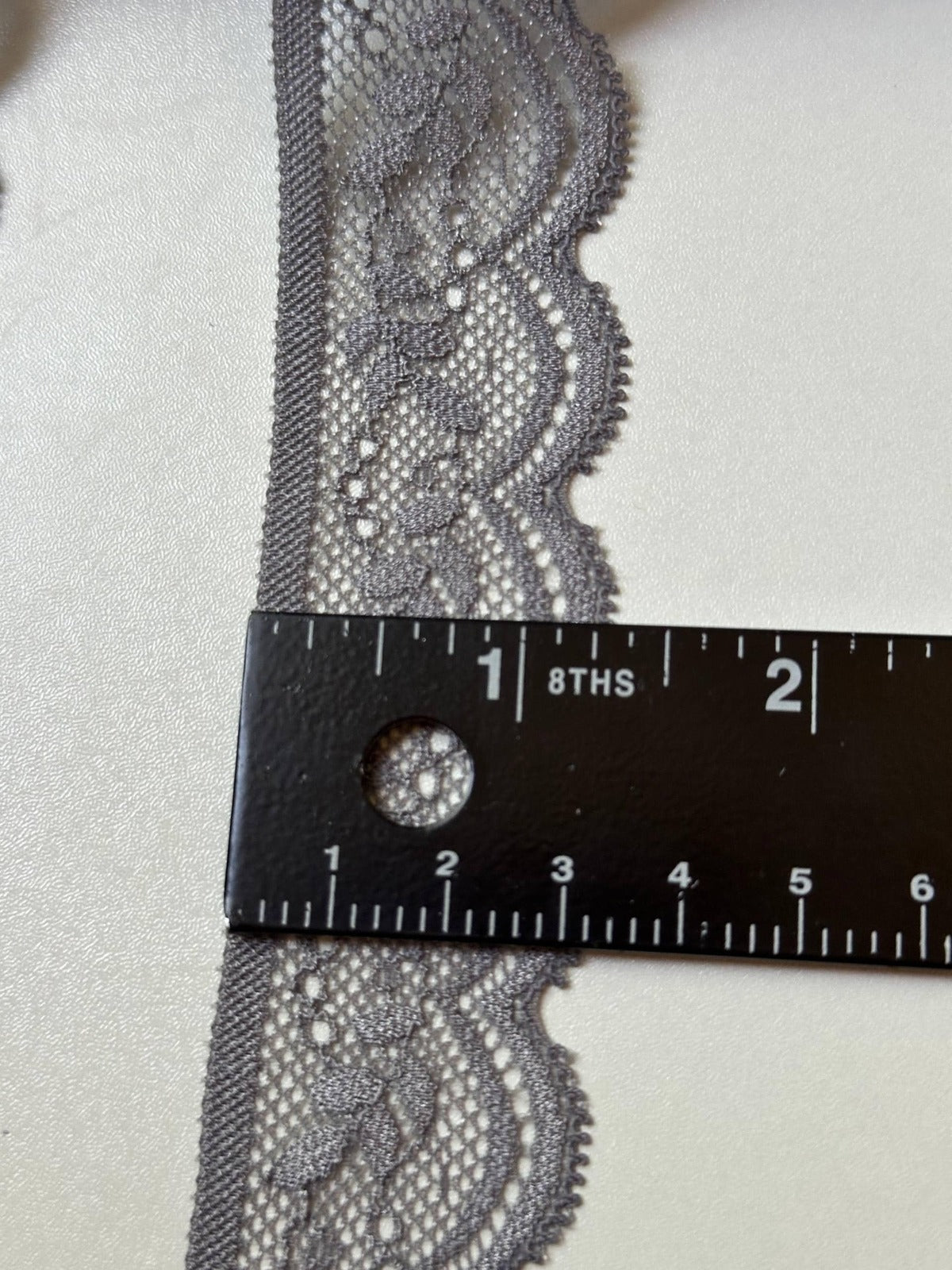 10yds   Taupe Charcoal Grey Floral Stretch Lace Trim by the Yard, Narrow Scalloped Elastic Ribbon for Lingerie Crafts 1.25" Retail Wholesale